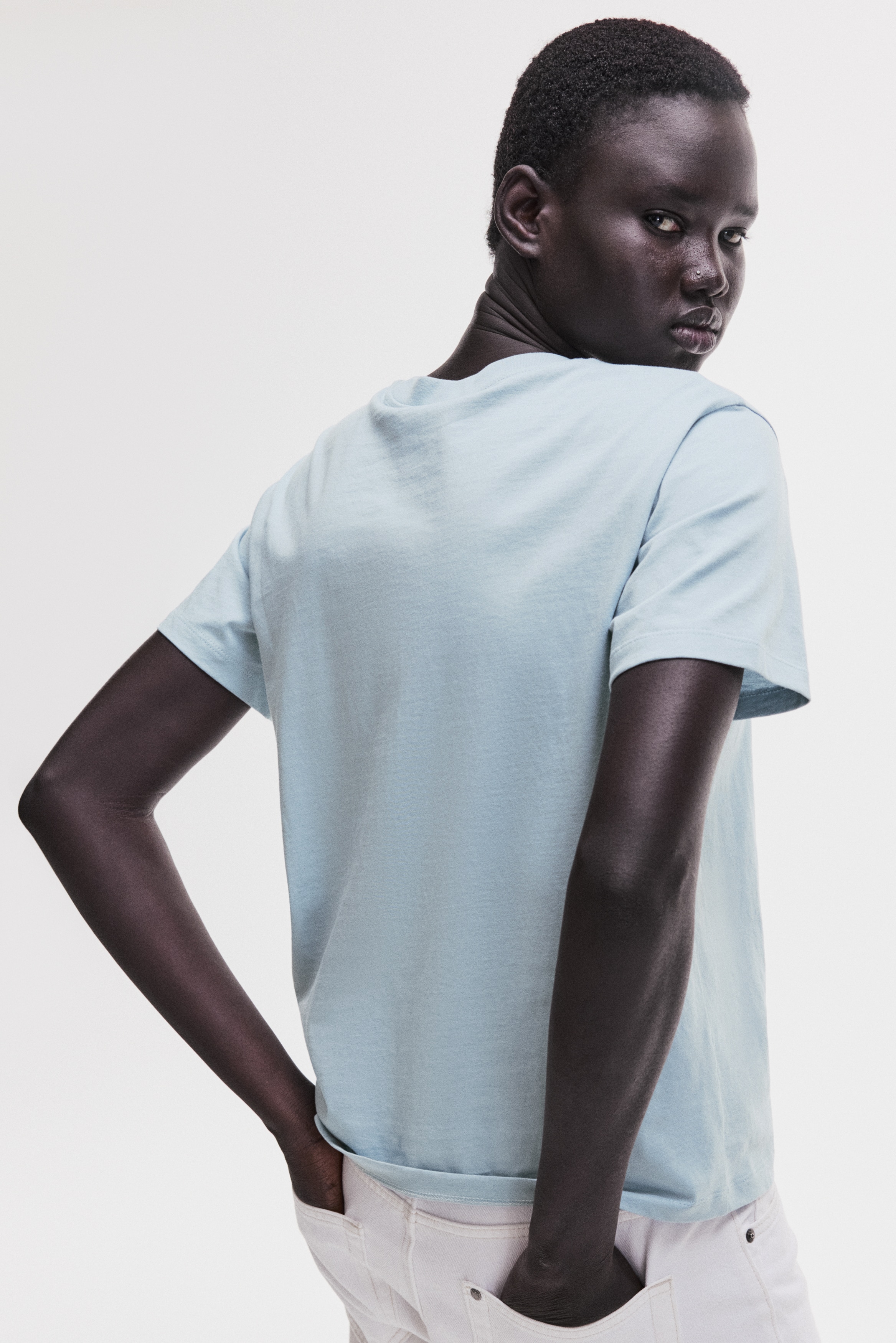 Cotton T-shirt - Light turquoise/White/Black/Dark red/Cream/striped/Light beige/Yellow/Black/white striped/Pink/Dark taupe/White/navy blue striped/Beige/Black/white striped/Gray/Light gray melange