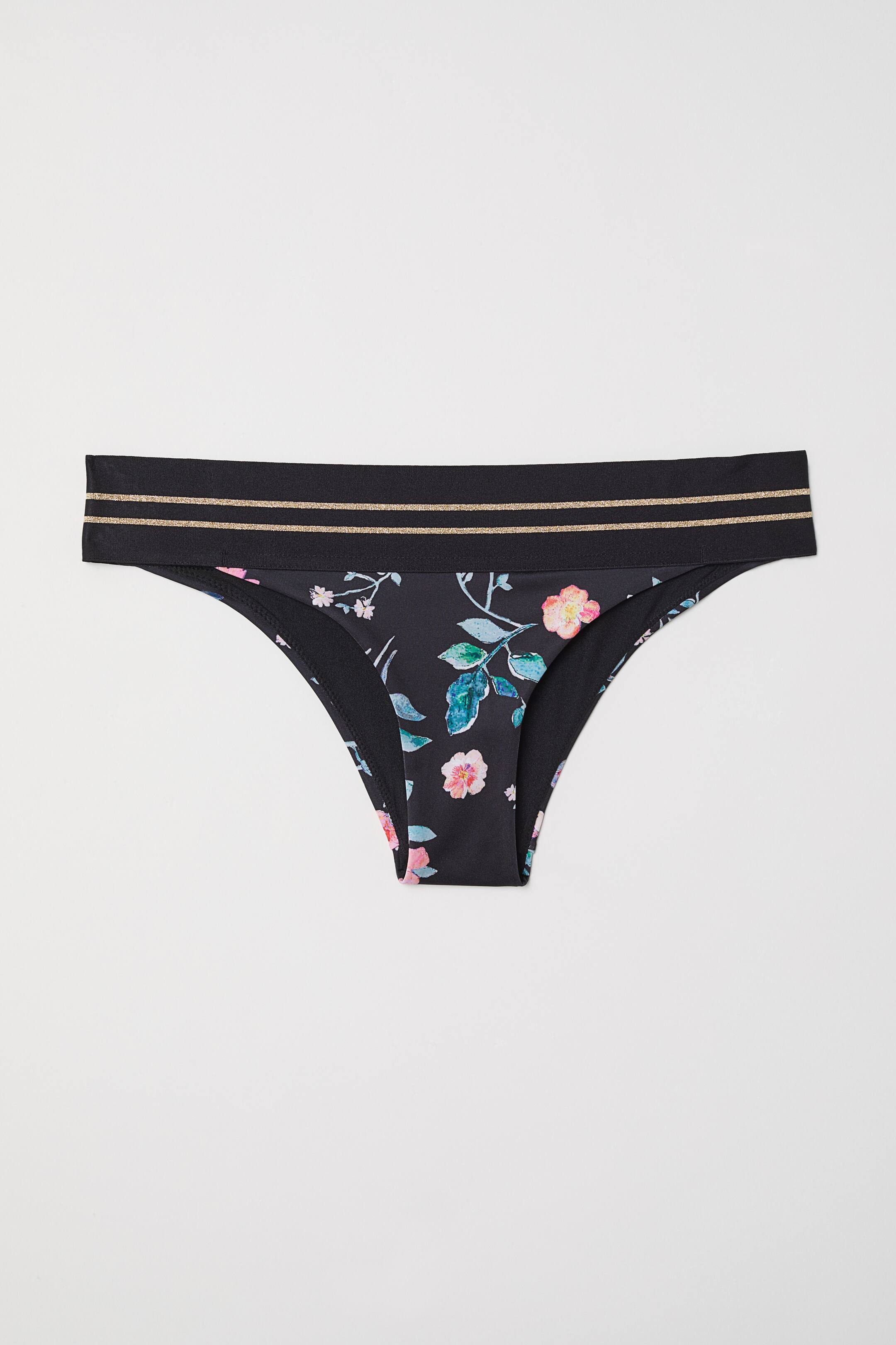Cheeky bikini bottoms Low waist Black/Floral Ladies H&M GB