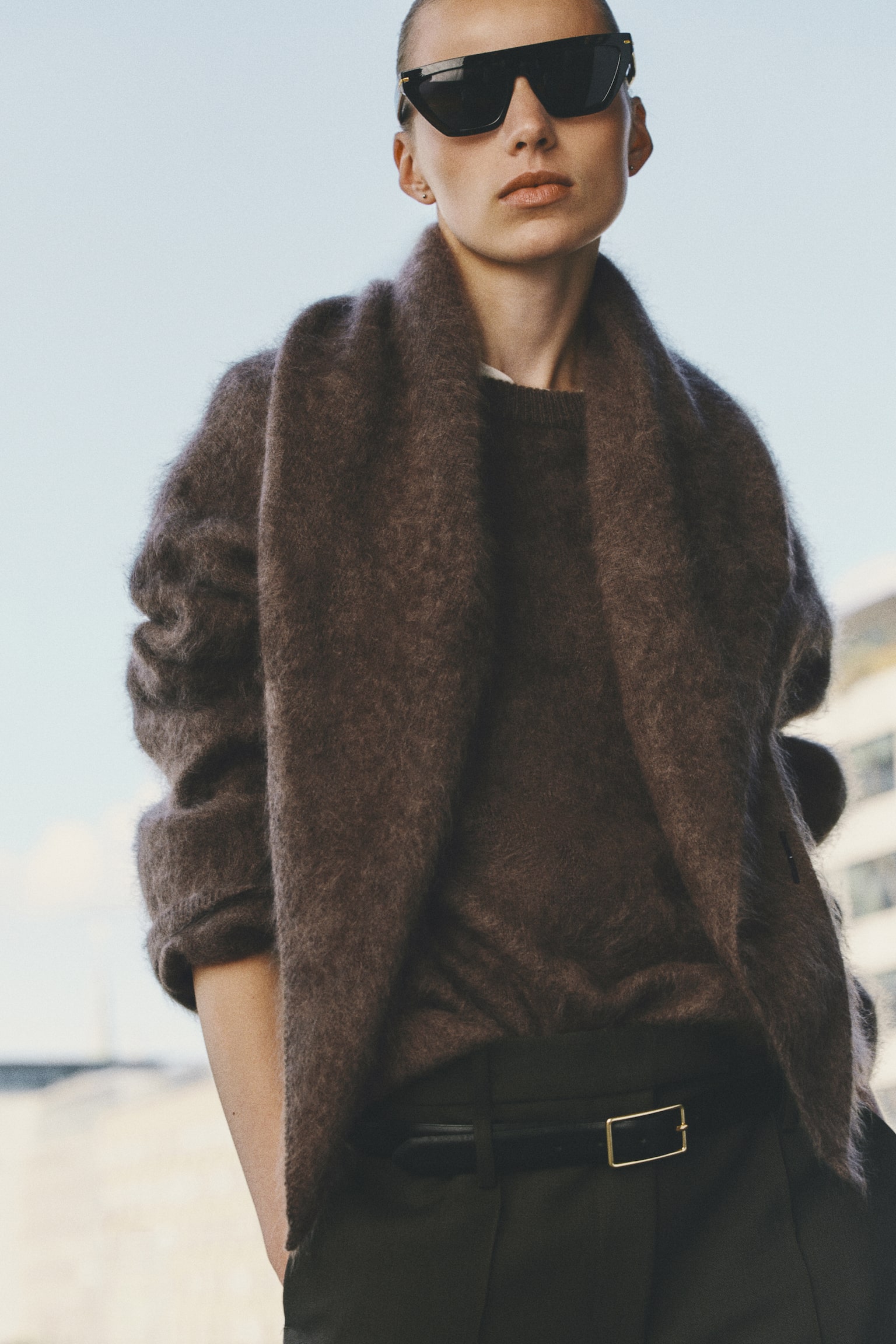 Женский свитер H&M Brushed Wool Sweater with Scarf, цвет: Тёмный коричневый — фото 6