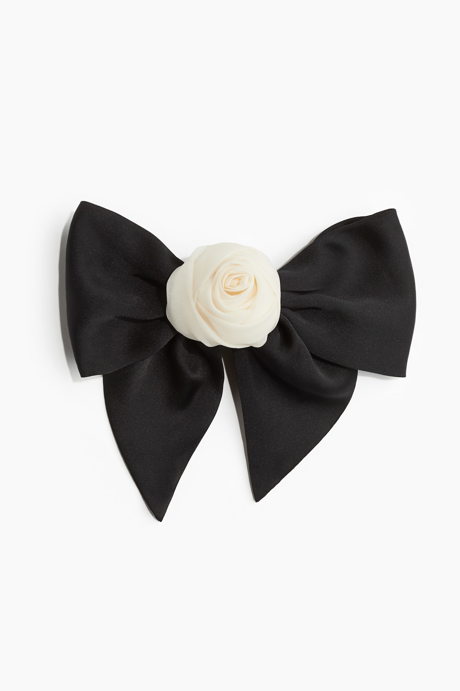 Flower-detail bow hair clip - Black/Cream/Black - 1