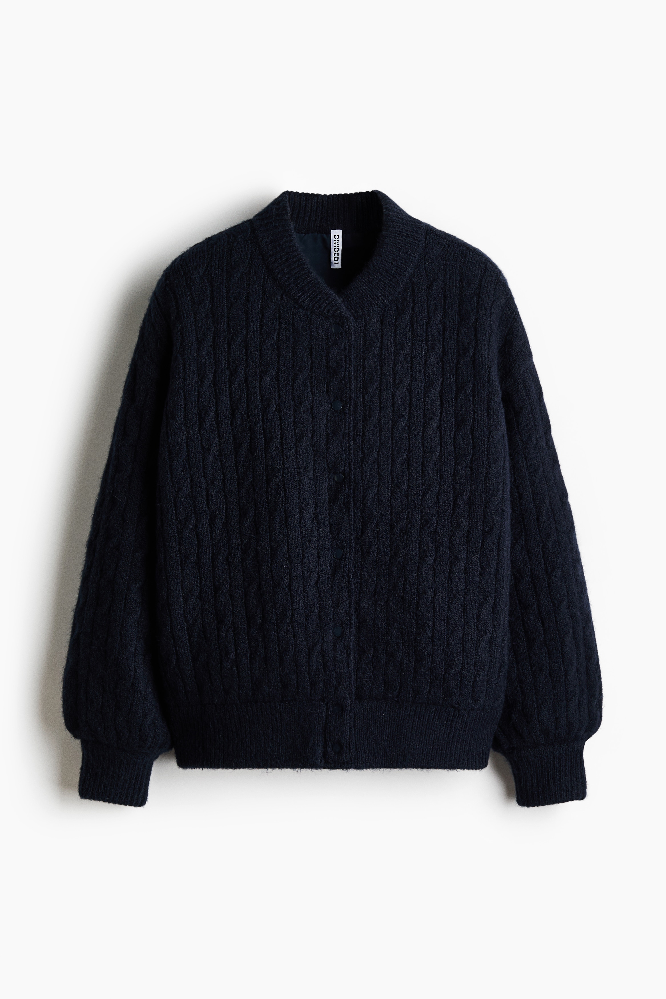 Cable-knit bomber jacket - Navy blue/Light grey marl