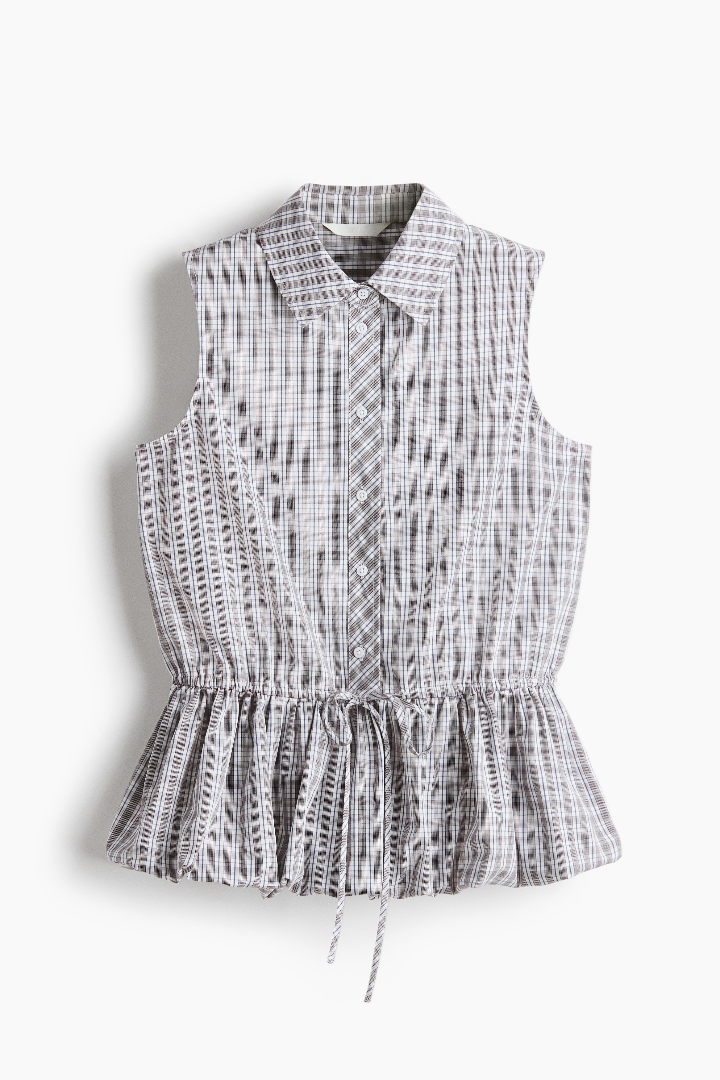 Bubble-hem blouse - Brown/Checked