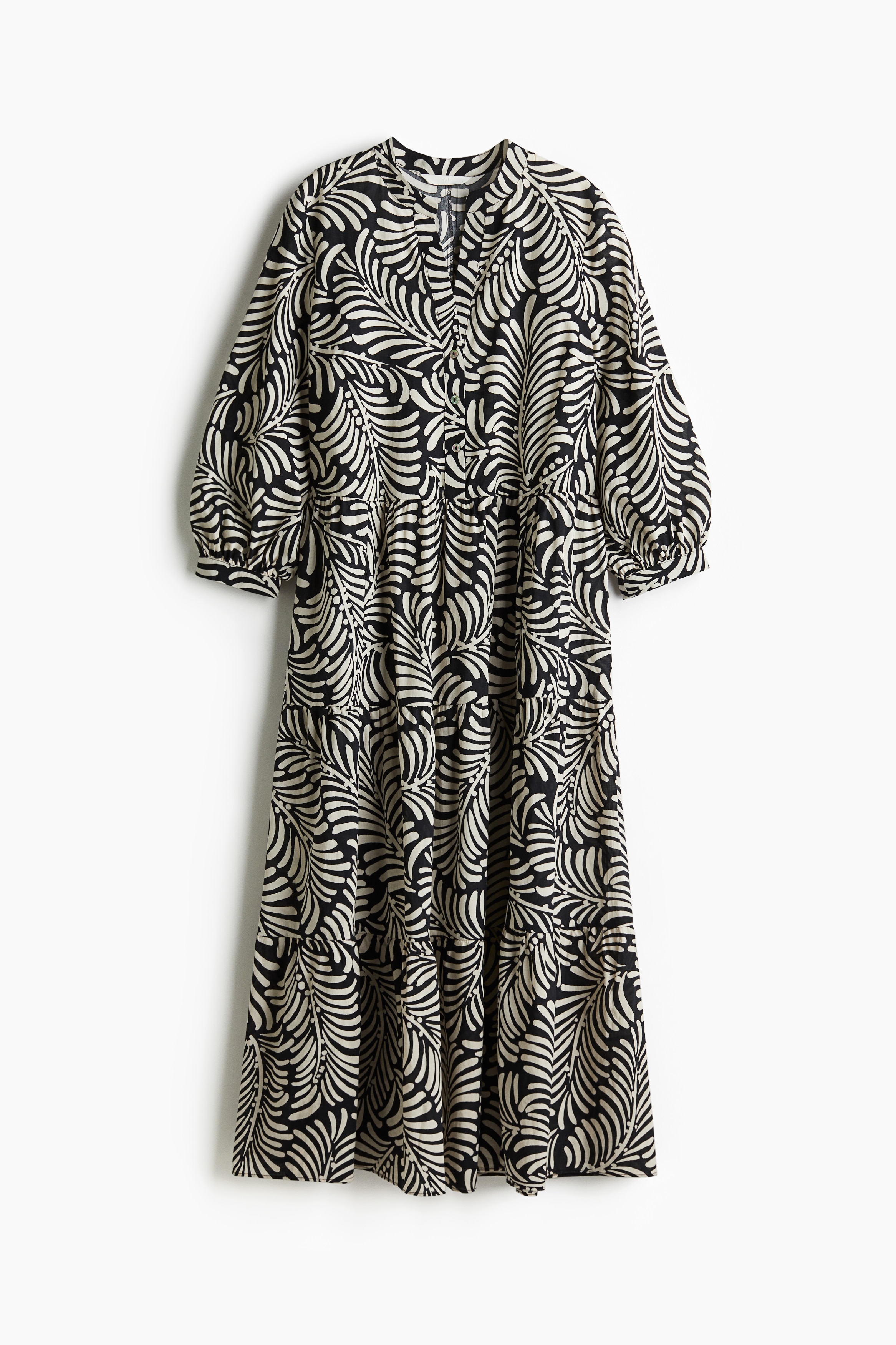 Gestuftes Midikleid - Schwarz/Cremefarben gemustert/Grün/Gemustert