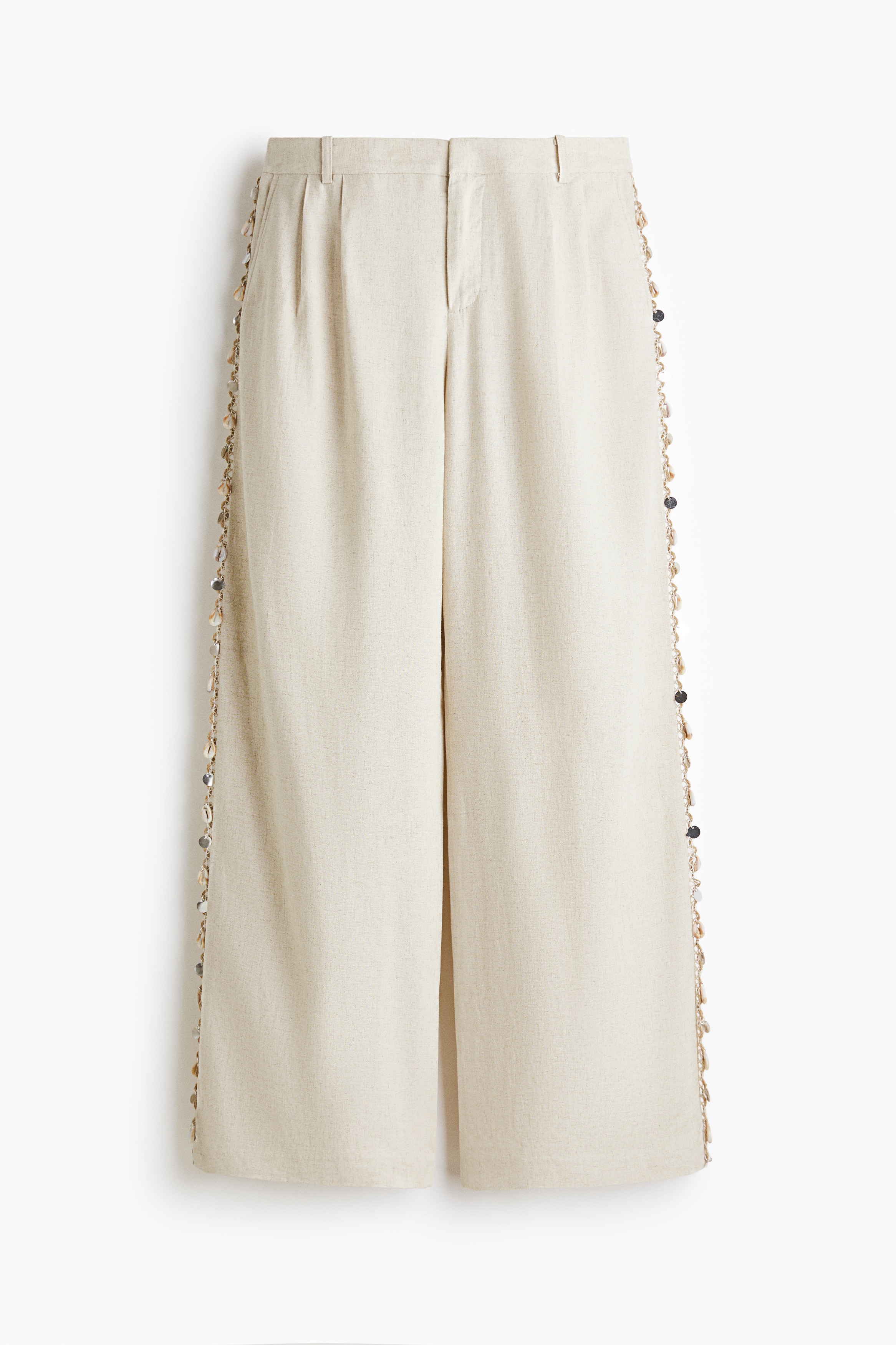 Embellished linen-blend trousers - Light beige