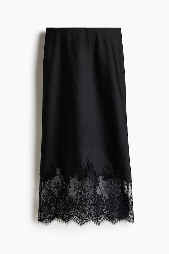 Женские юбки H&M Lace-Trimmed Satin Skirt