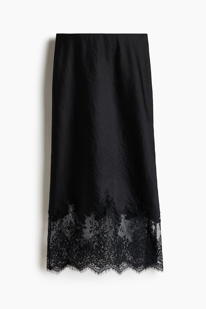 Lace-Trimmed Satin Skirt - Black/Cream - 1