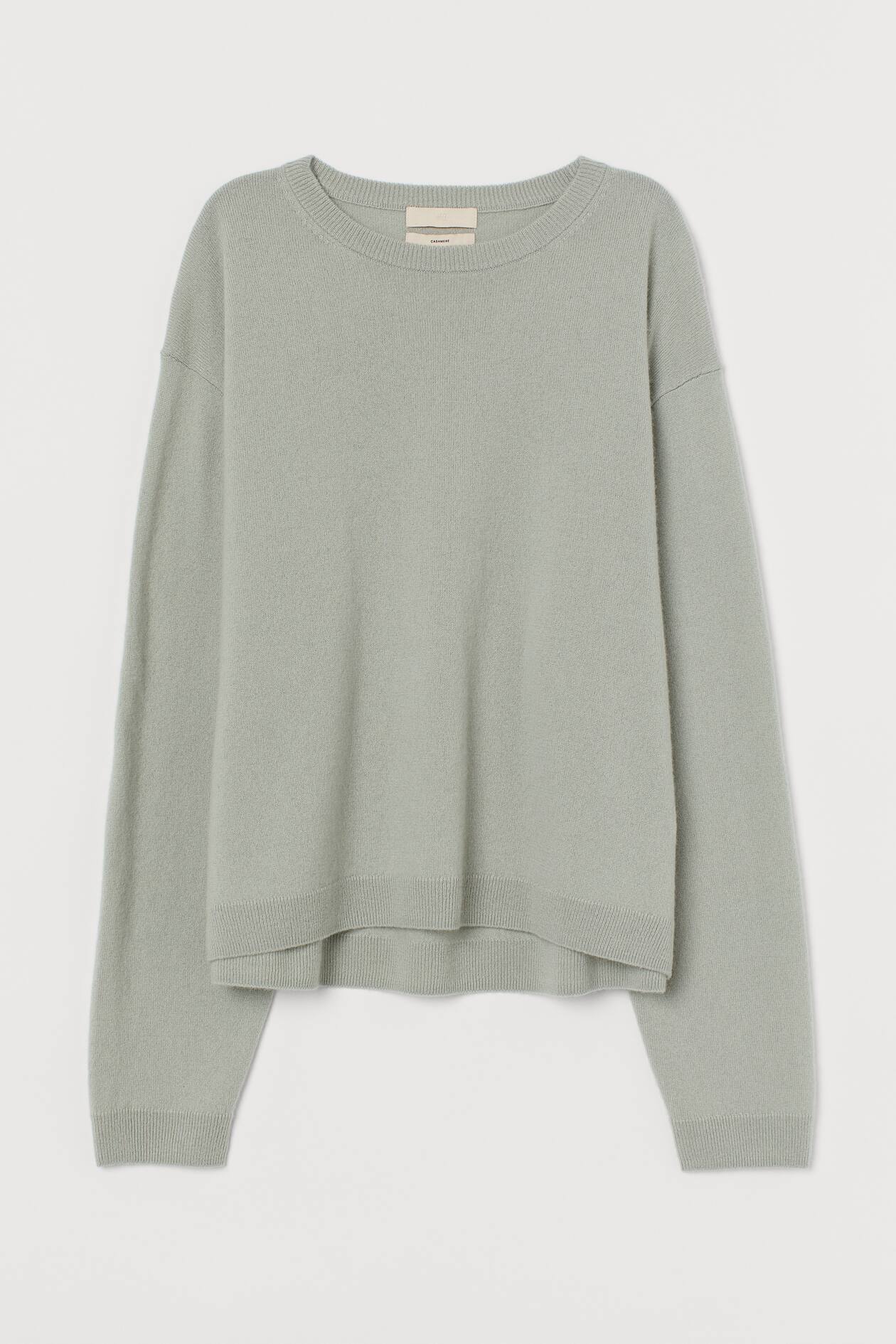 Fine-knit Cashmere Sweater - Round Neck - Extra-long sleeve - Pistachio ...