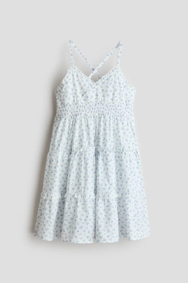 Katoenen strokenjurk - Wit/bloemen/Wit/Blauw/bloemen - 1