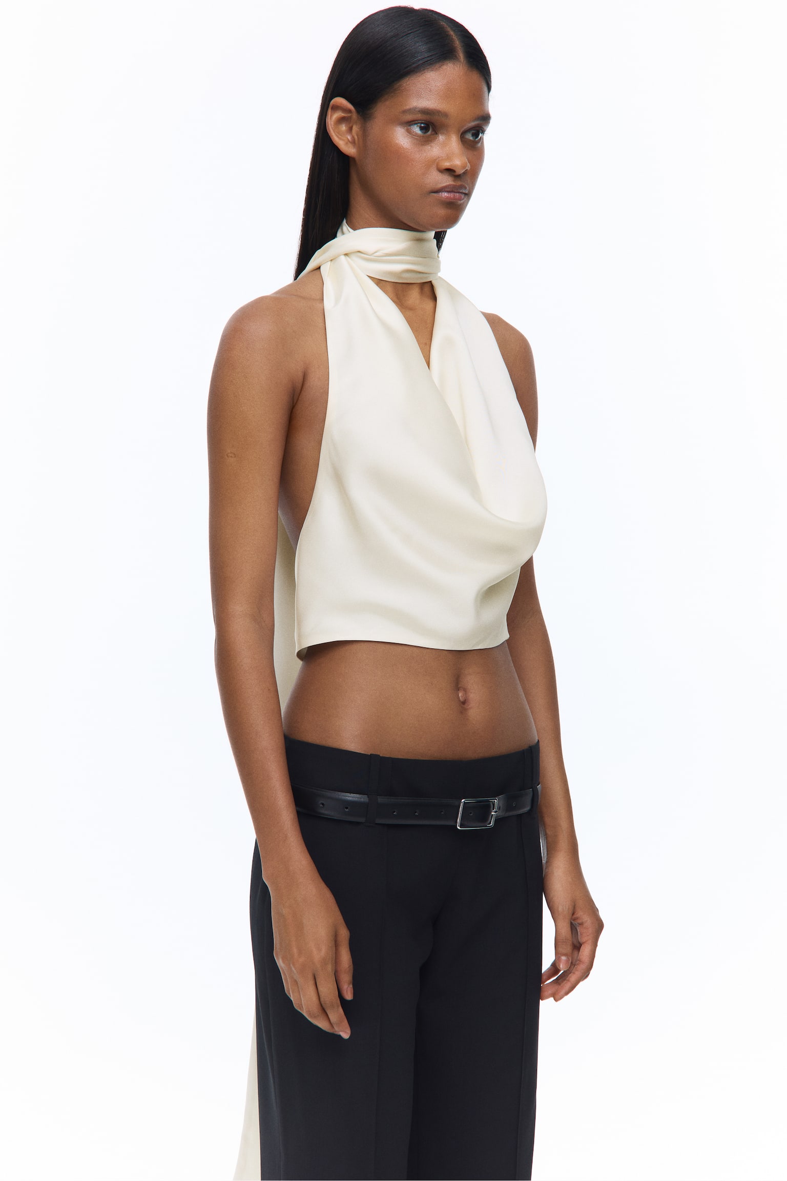 Женский топ H&M Satin Halterneck Crop Top, цвет: Светлый бежевый — фото 5
