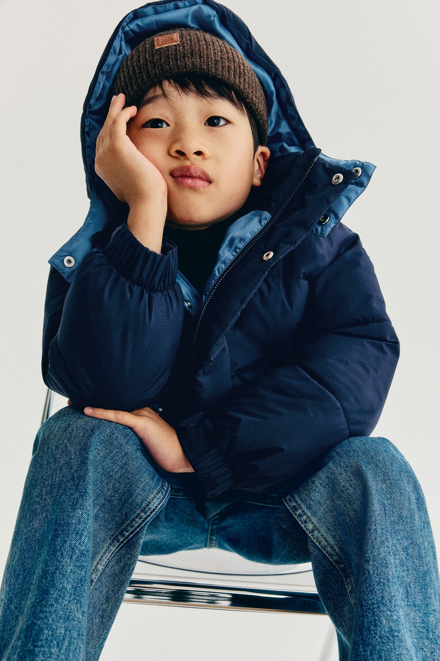 Детская куртка H&M Hooded Puffer, цвет: Тёмный синий — фото 4