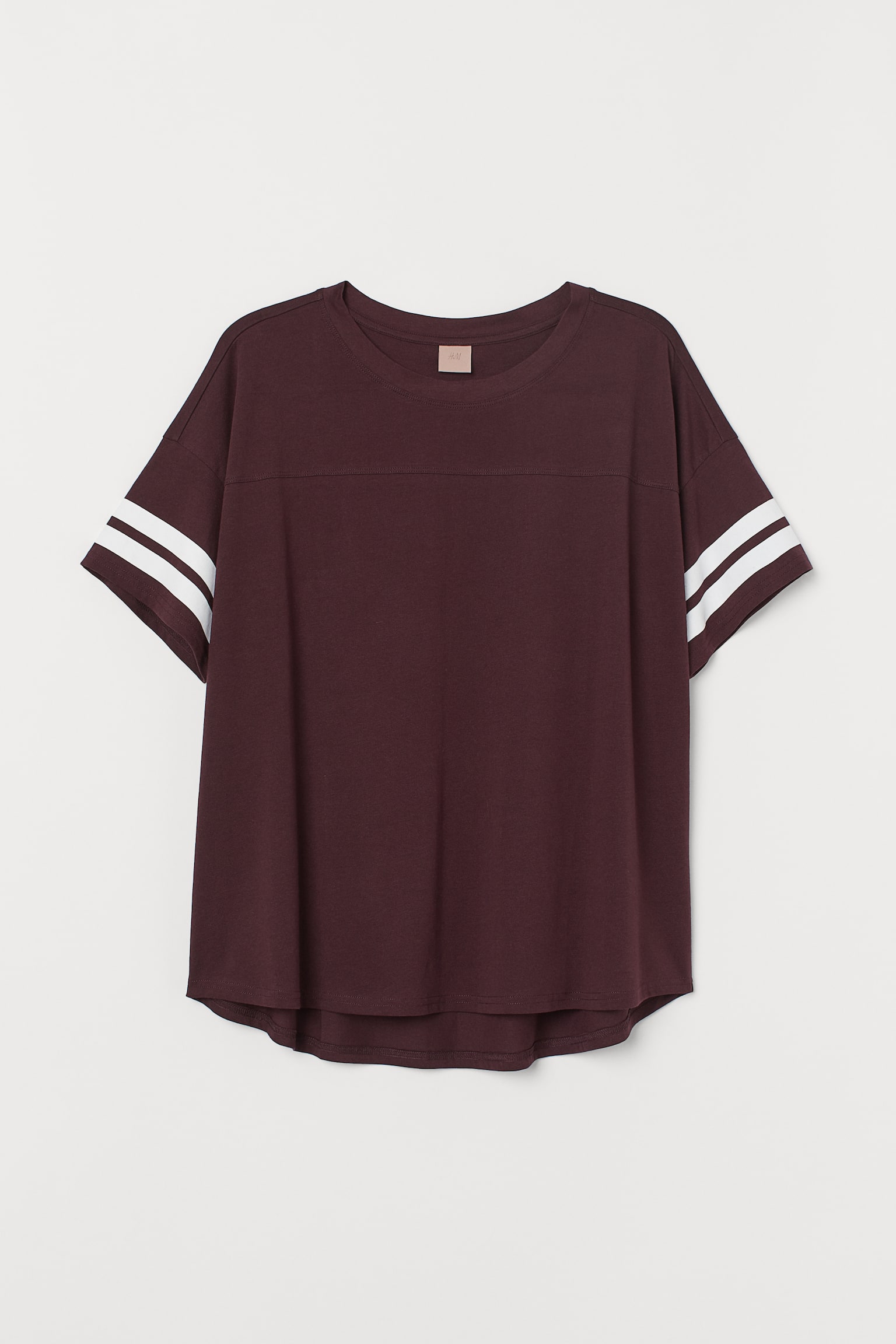 H&M+ T-shirt med ränder - Vinröd/Vit
