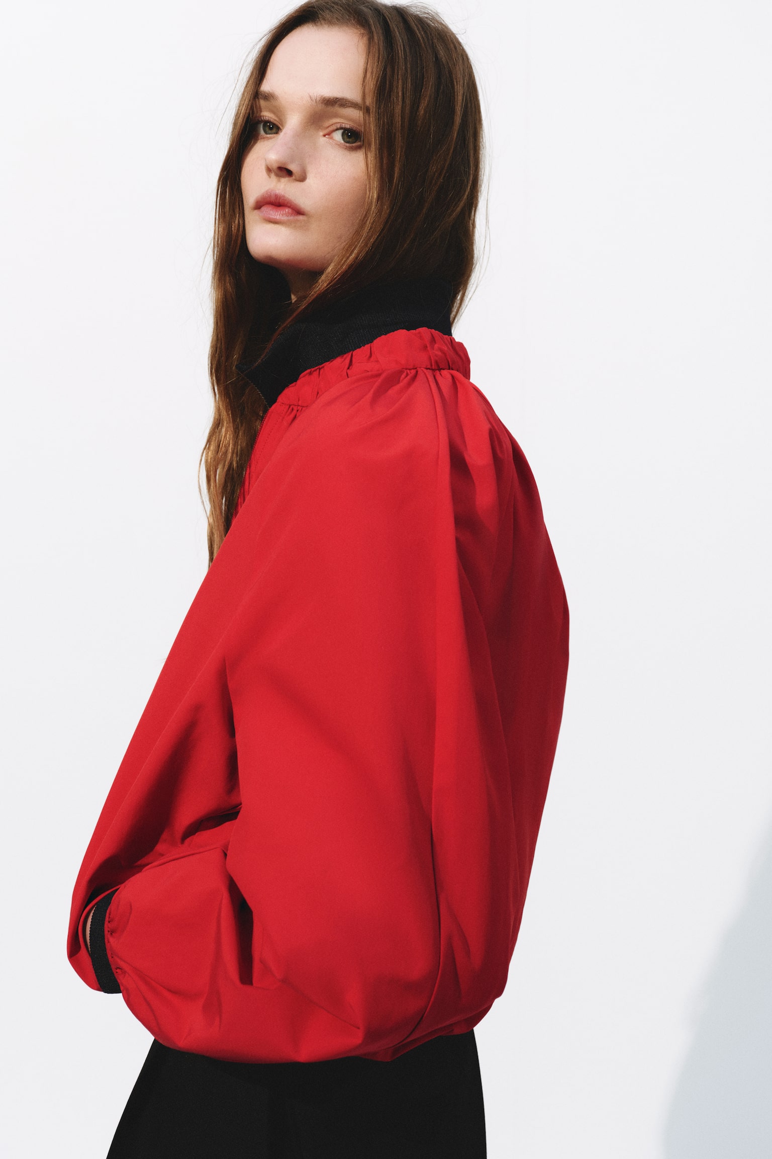 ז'קט בומבר עם כיווצים - אדום עז/חום/כחול ג'ינס - 6