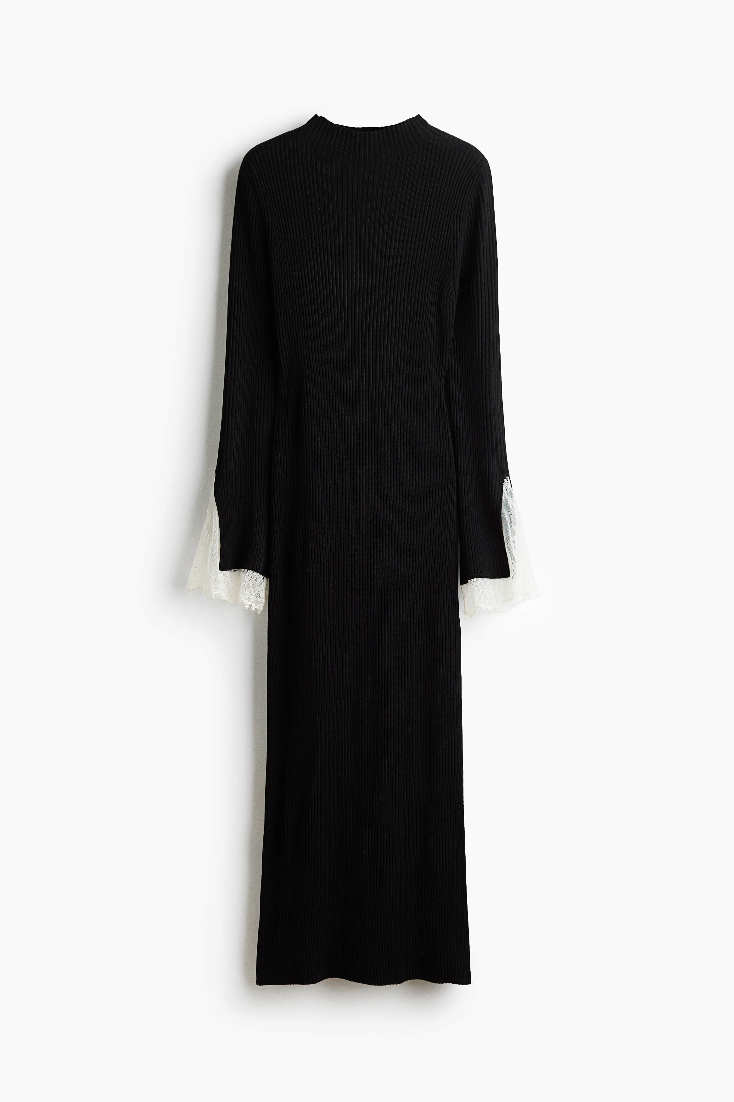 Lace-trimmed rib-knit dress