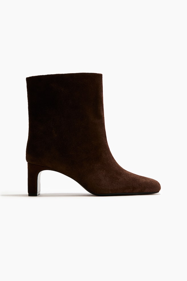 Heeled Split Suede Ankle Boots - Dark brown - 1