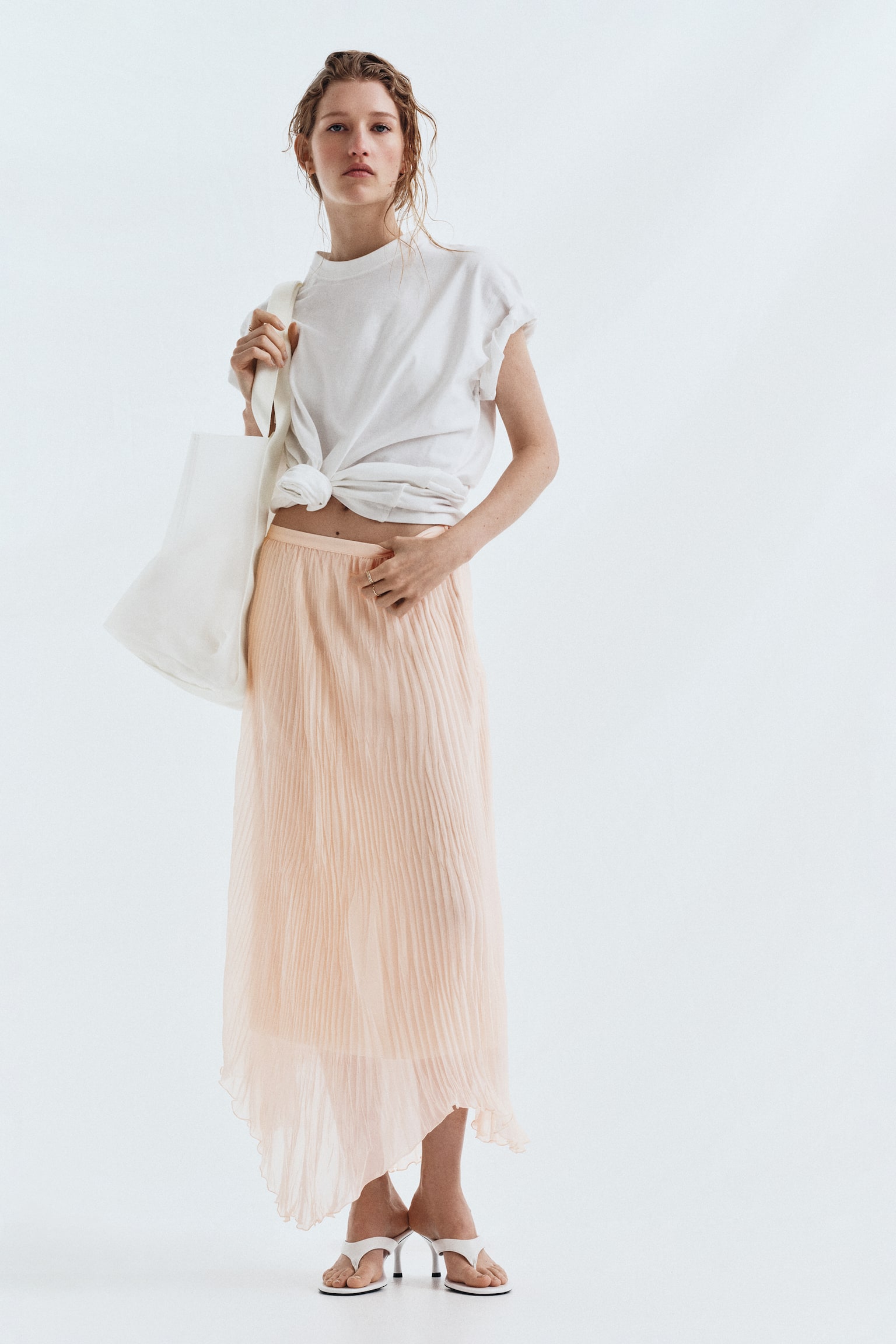 Plissé handkerchief skirt-Light pink - 1