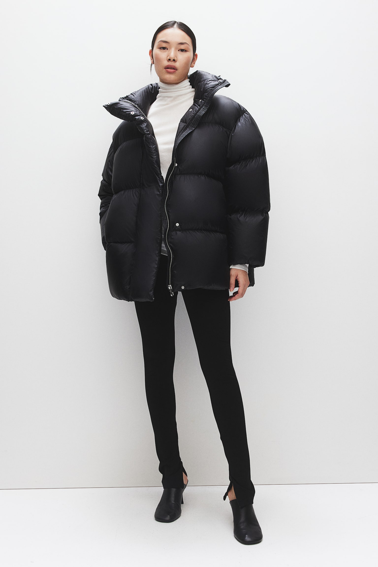 Oversized down puffer jacket - Black/Dark greige - 4