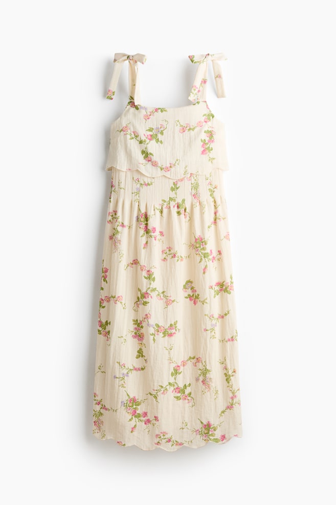 MAMA Nursing Dress with Tie-Top Shoulder Straps - Cream/floral - 1