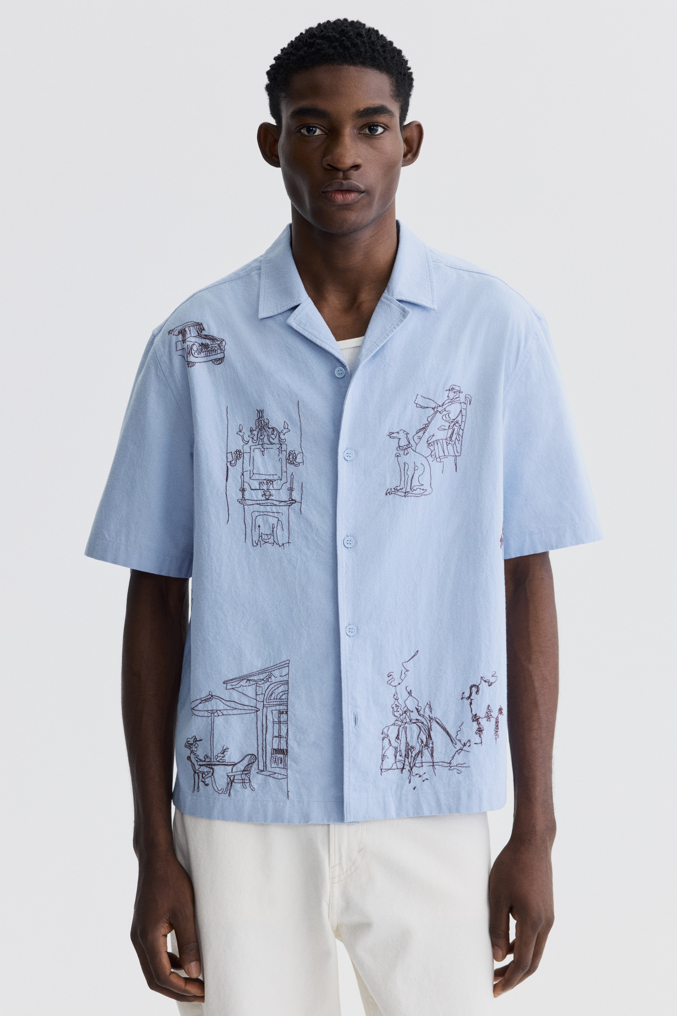 Men's Cream/patterned Relaxed-Fit Cotton Resort Shirt | H&M US