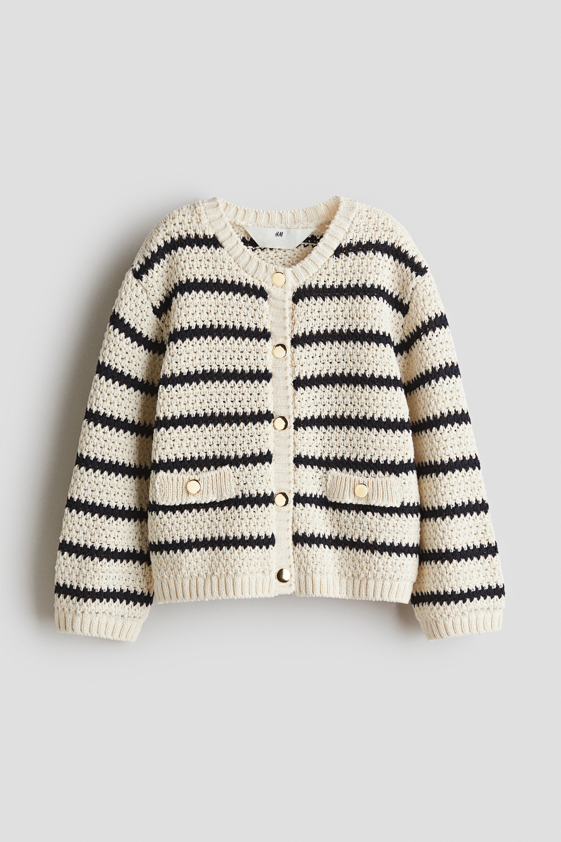 Crochet-look cardigan - Light beige/Striped