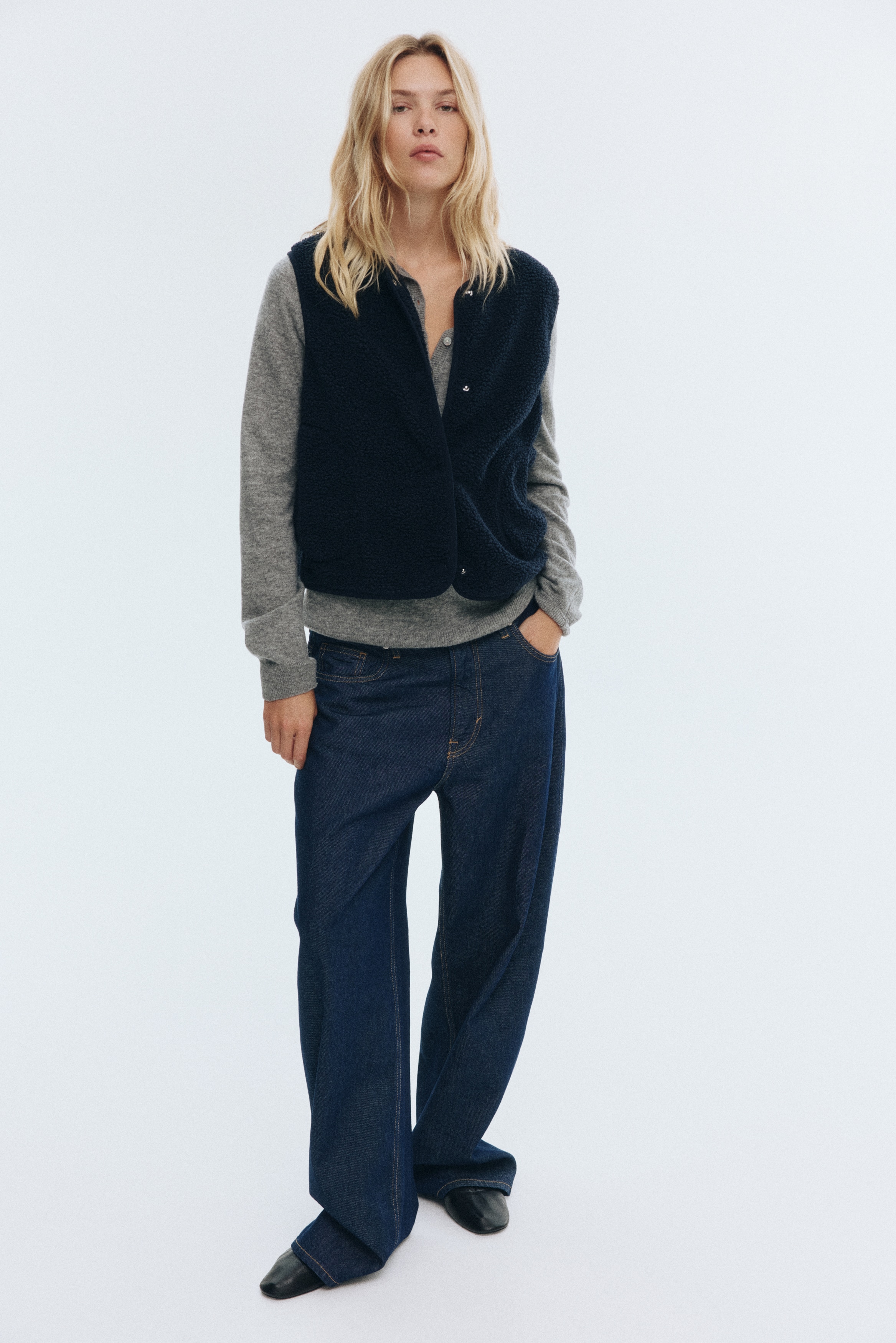 Women's Navy blue Teddy Fleece Vest | H&M US
