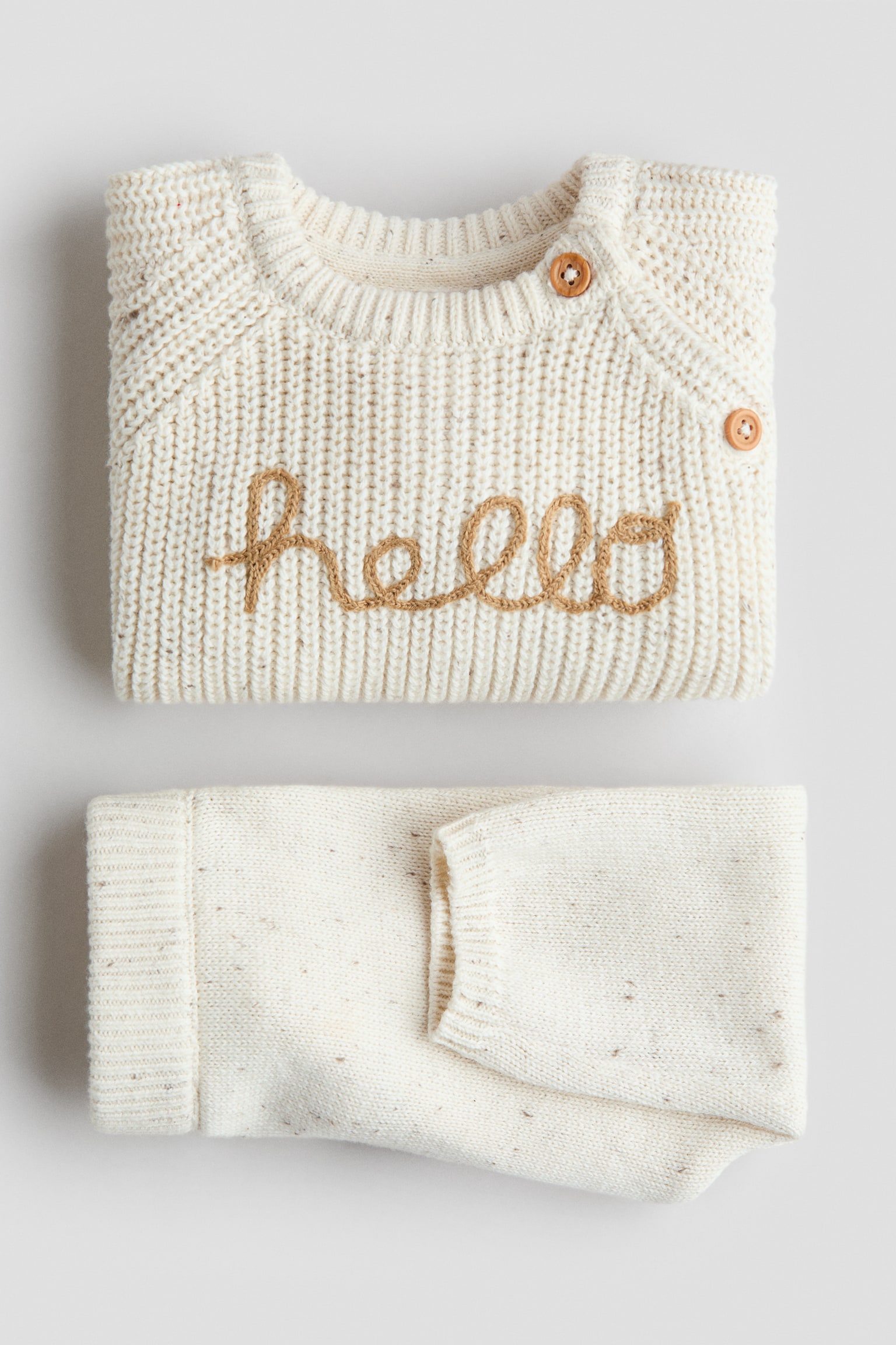 Детские комплекты H&M 2-Piece Cotton-Knit Set, цвет: Кремовый — фото 2