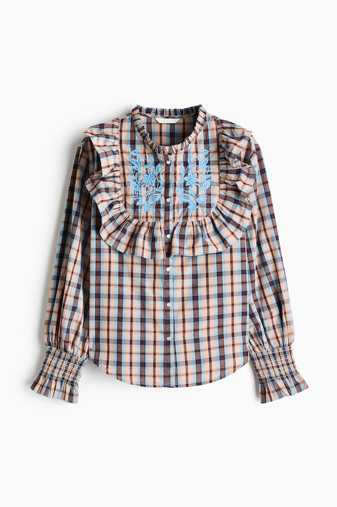 Blouse en coton avec broderies - Beige/fleurs - 1