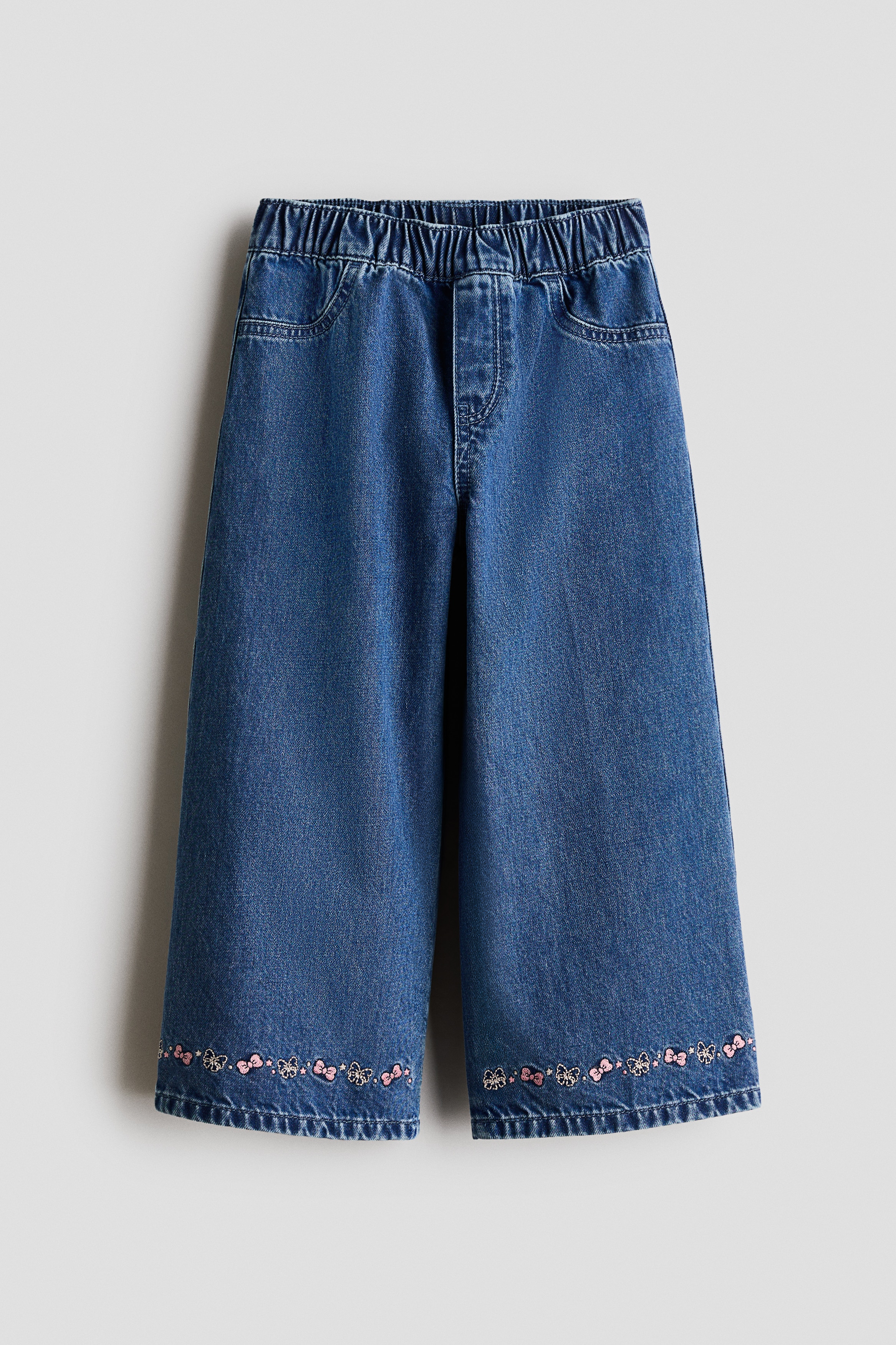 Quần jean thêu ống suông - Màu xanh denim/Nơ