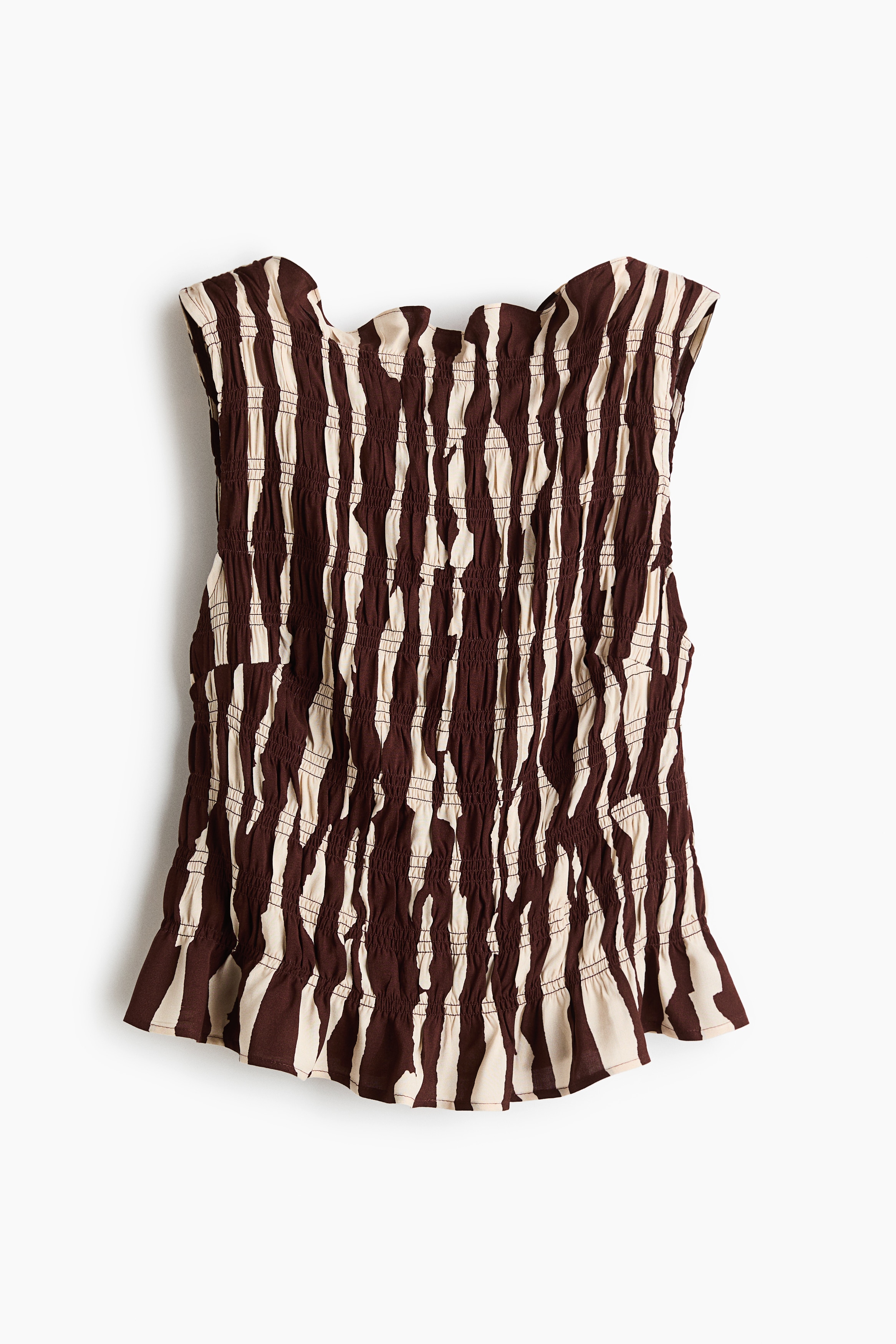 Smocked viscose top - Brown/Zebra print/Dark khaki green/Black/Patterned