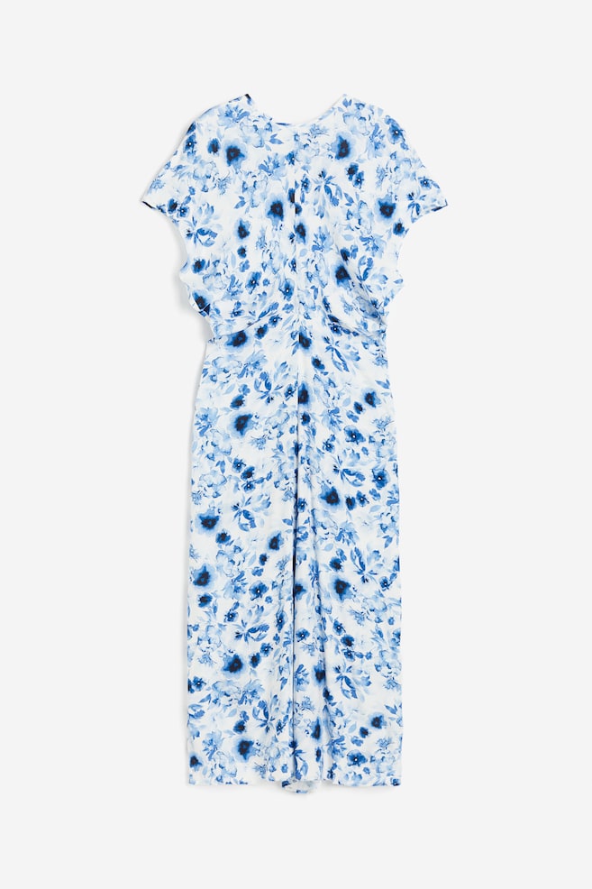 Sukienka z krepy - Biały/Niebieskie kwiaty - 2
