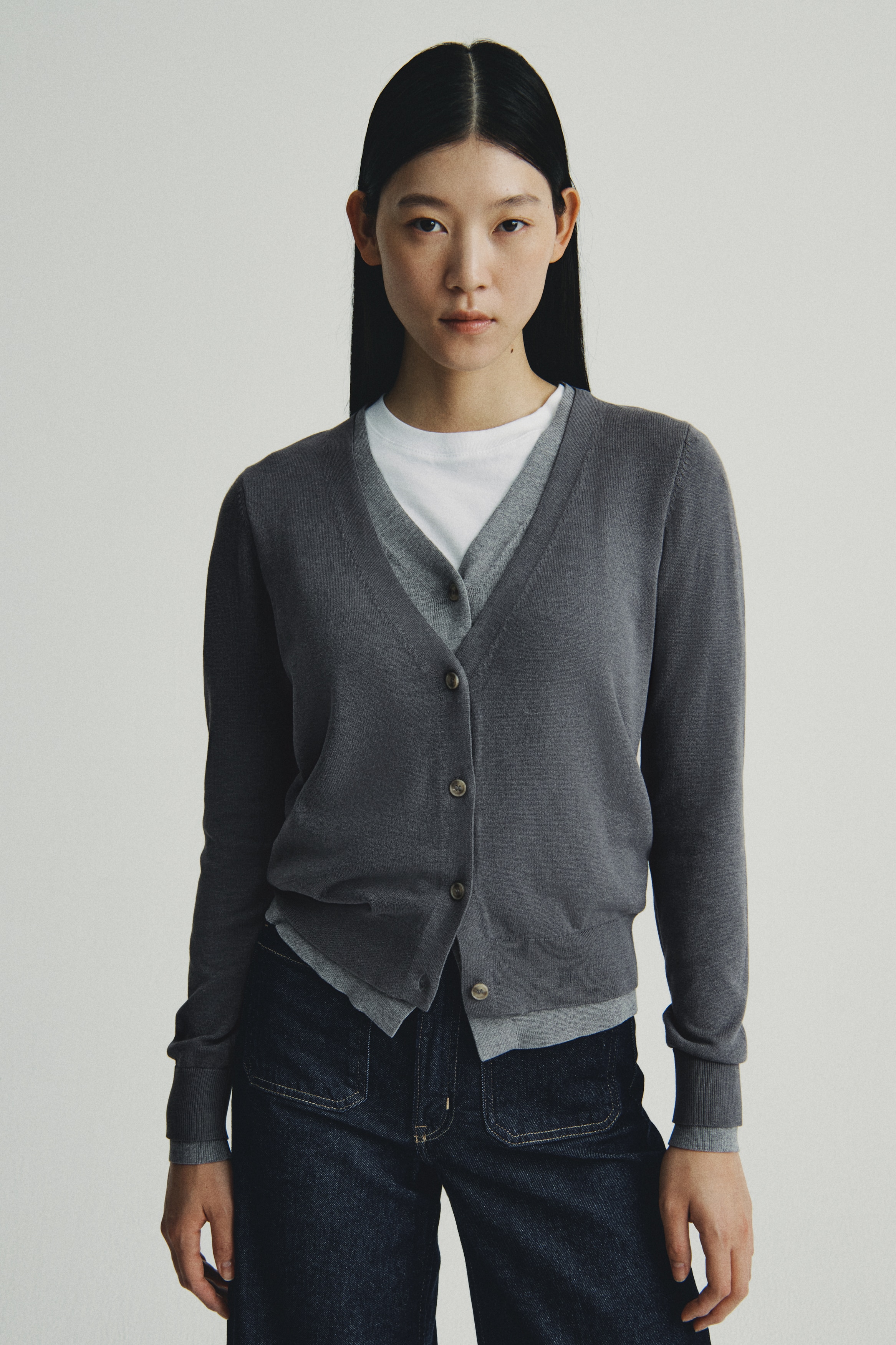 H & M - レイヤードカーディガン - グレー H & M - レイヤードカーディガン - グレー