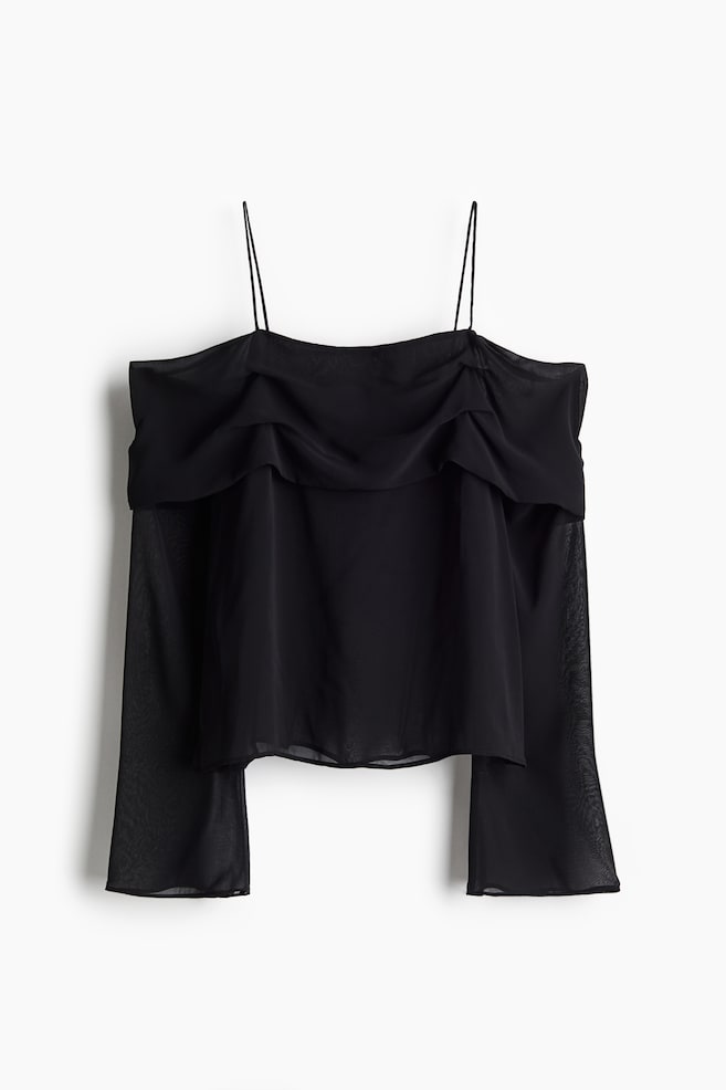 Off-the-shoulder chiffon top - Black - 1