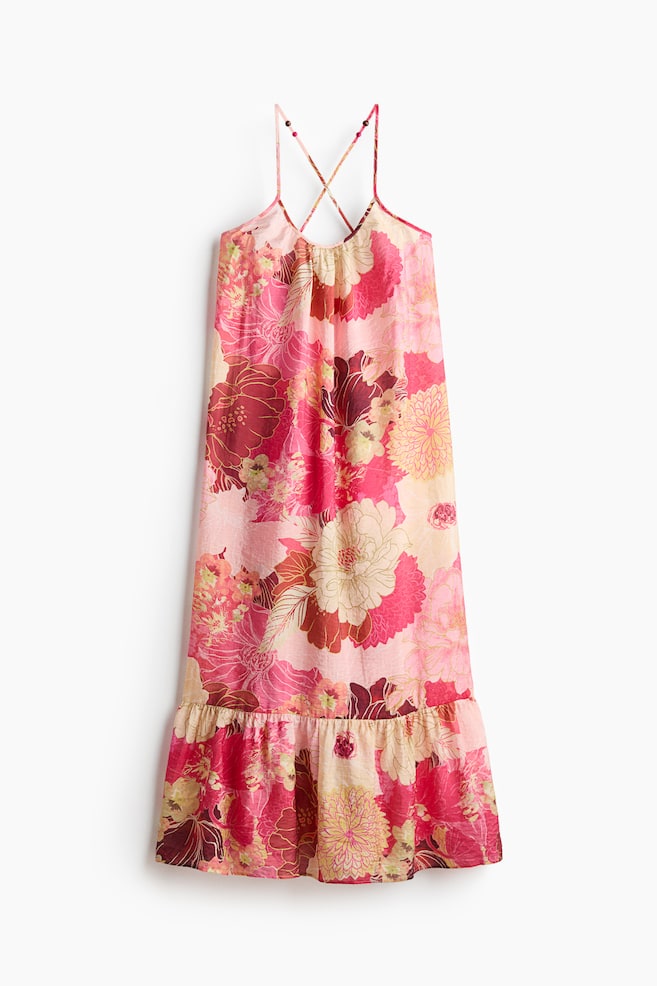 Vestido evasé con tiras de anudar - Rosa/Floral/Beige/Estampado paisley - 1