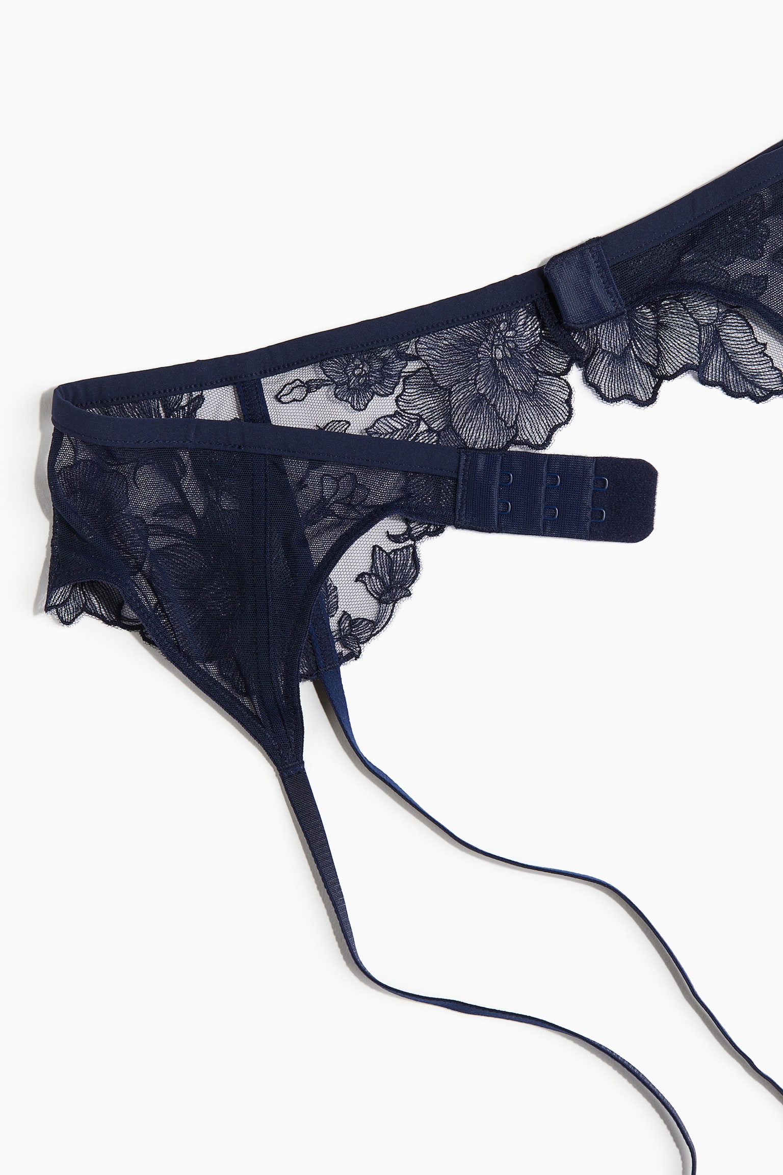 Embroidered suspender belt - Navy blue - 4