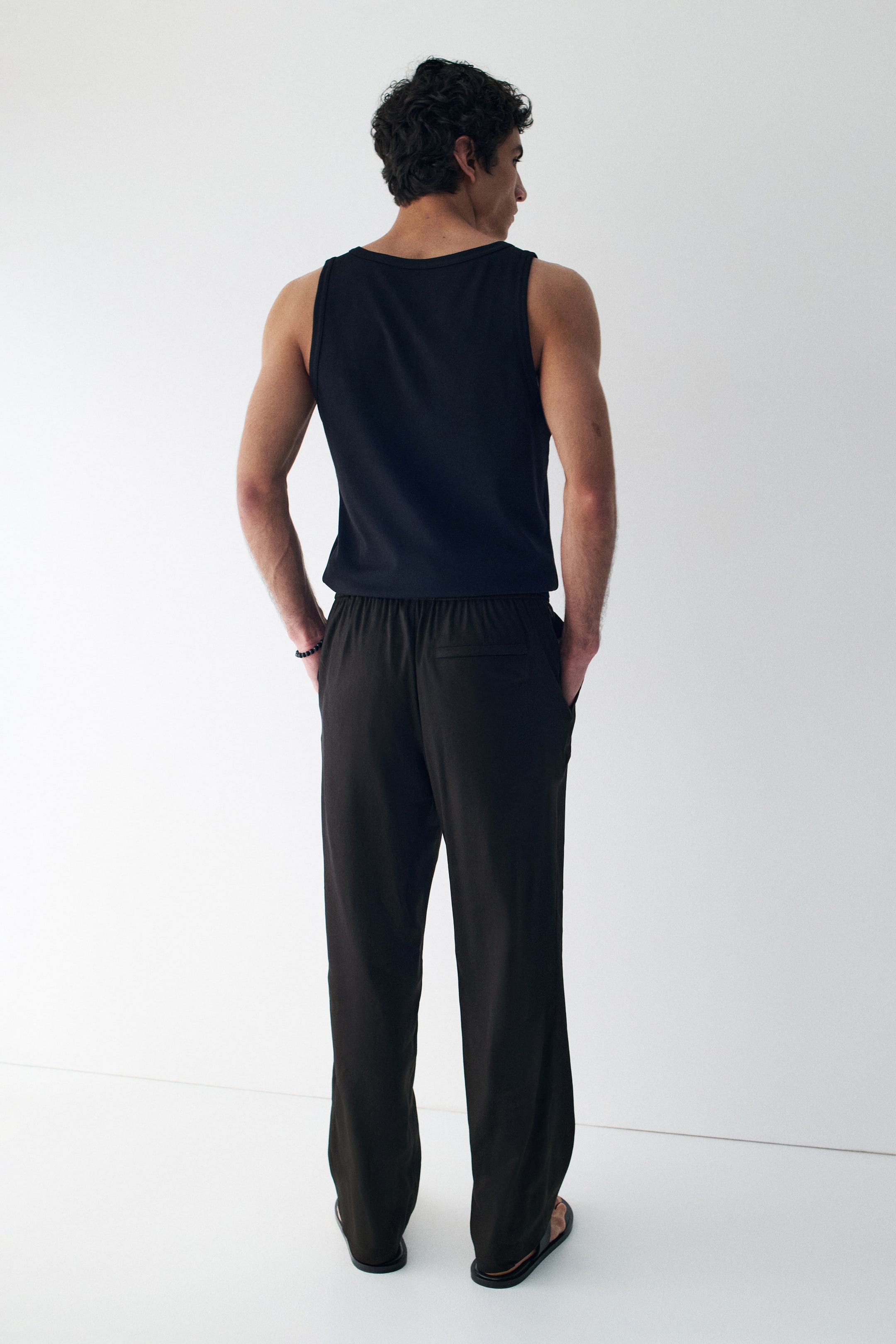 Pantalon ample facile d'entretien en lin mélangé