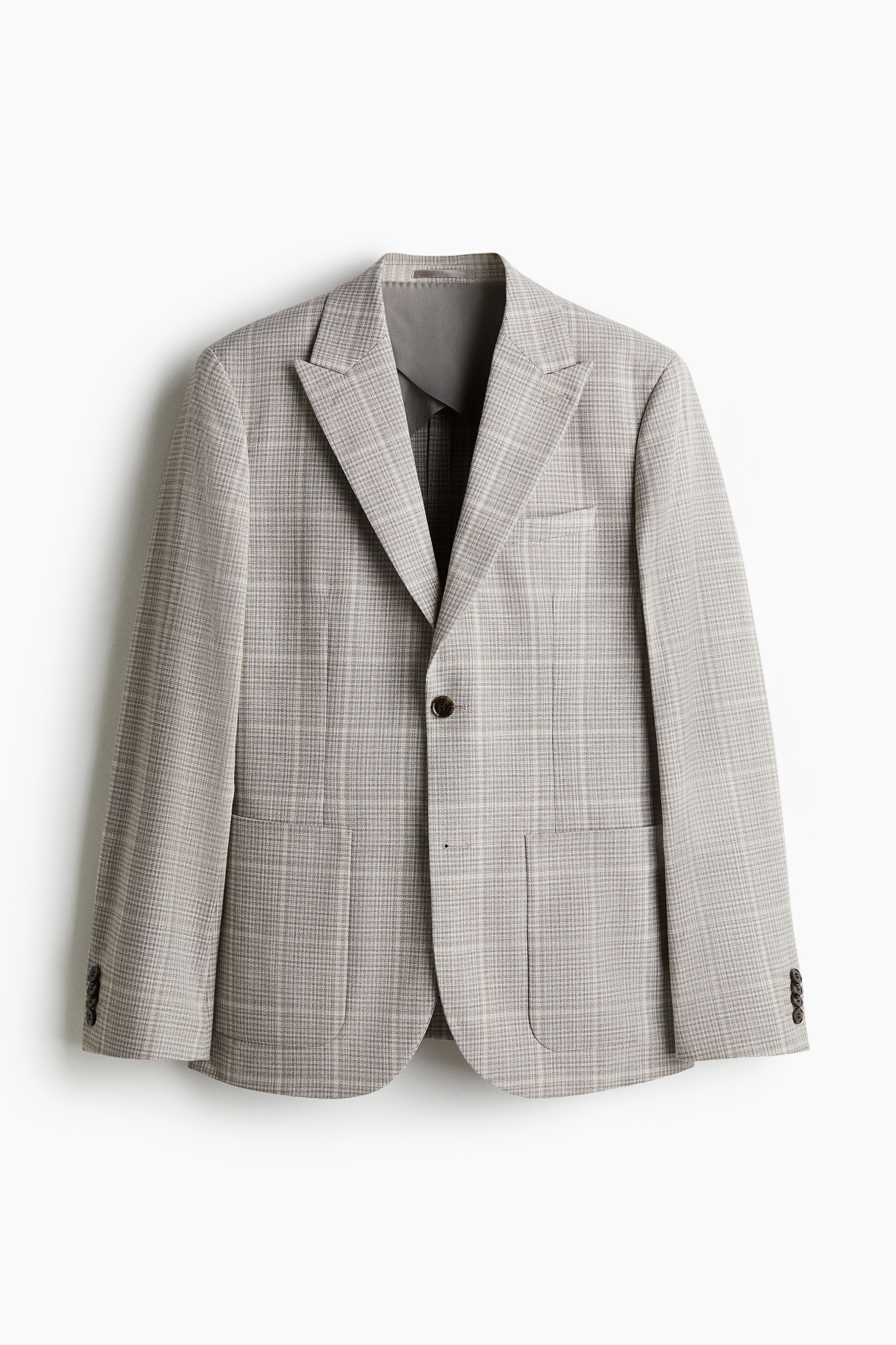 Regular-Fit Single-Breasted Jacket - Beige/checked