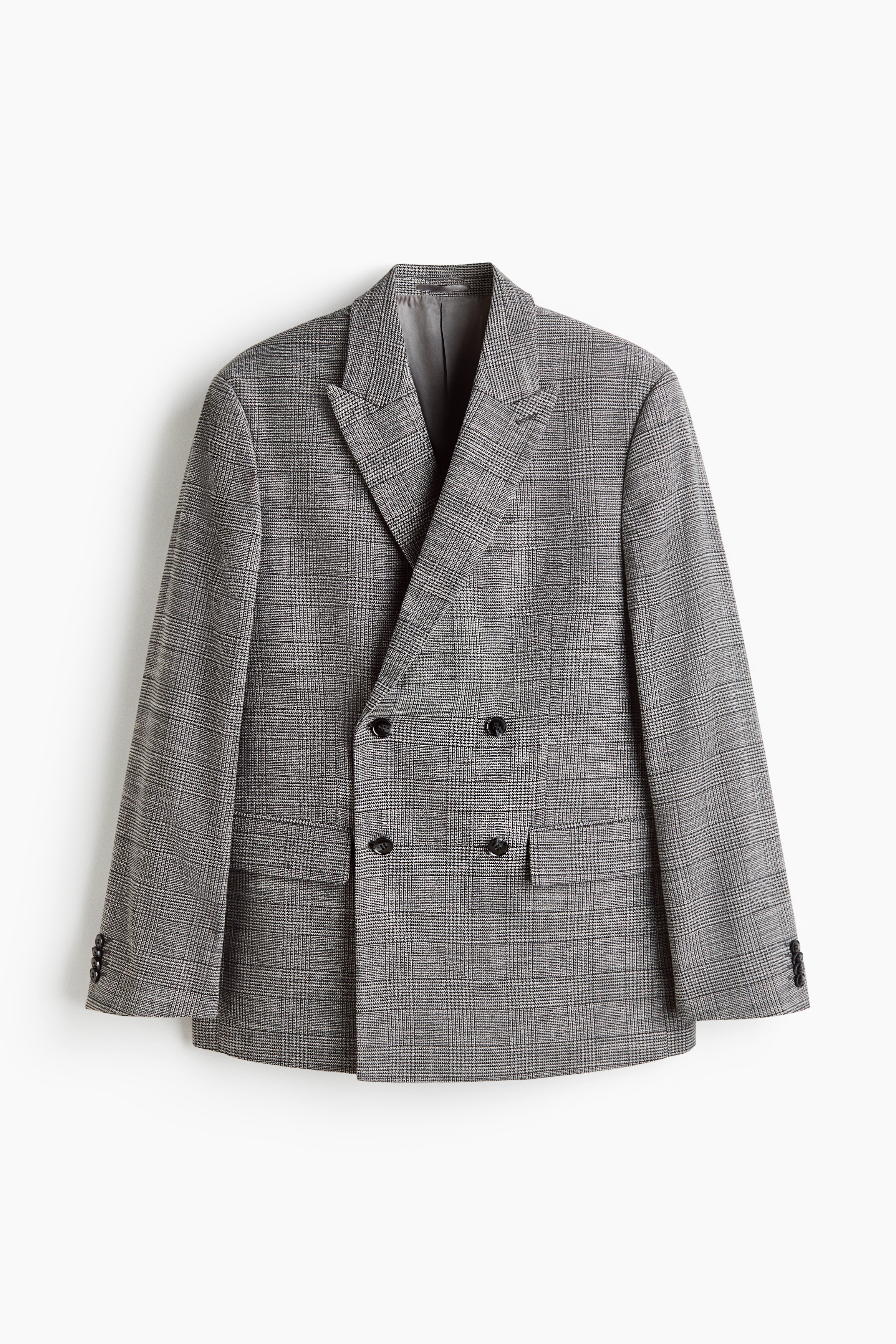 Relaxed Fit Double-breasted jacket - Grey/Checked/Dark grey/Checked/Black/Pinstriped