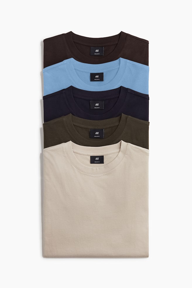 5-pack Regular Fit T-shirts - Green/Beige/Dark teal/Light blue/Black/White/White/Light blue/Beige/White/Beige/Grey/Brown/Navy blue/Grey/Dark khaki green/Orange/Black/White/Light purple - 1
