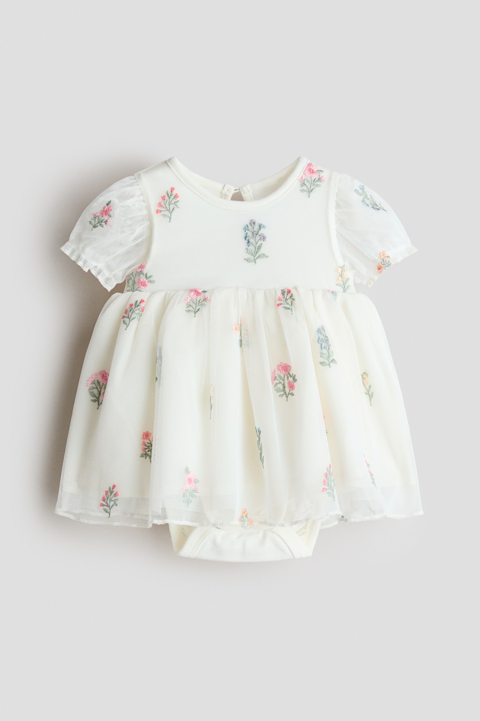 Robe body en tulle brodé - Blanc/fleuri/Blanc/fleuri - 1