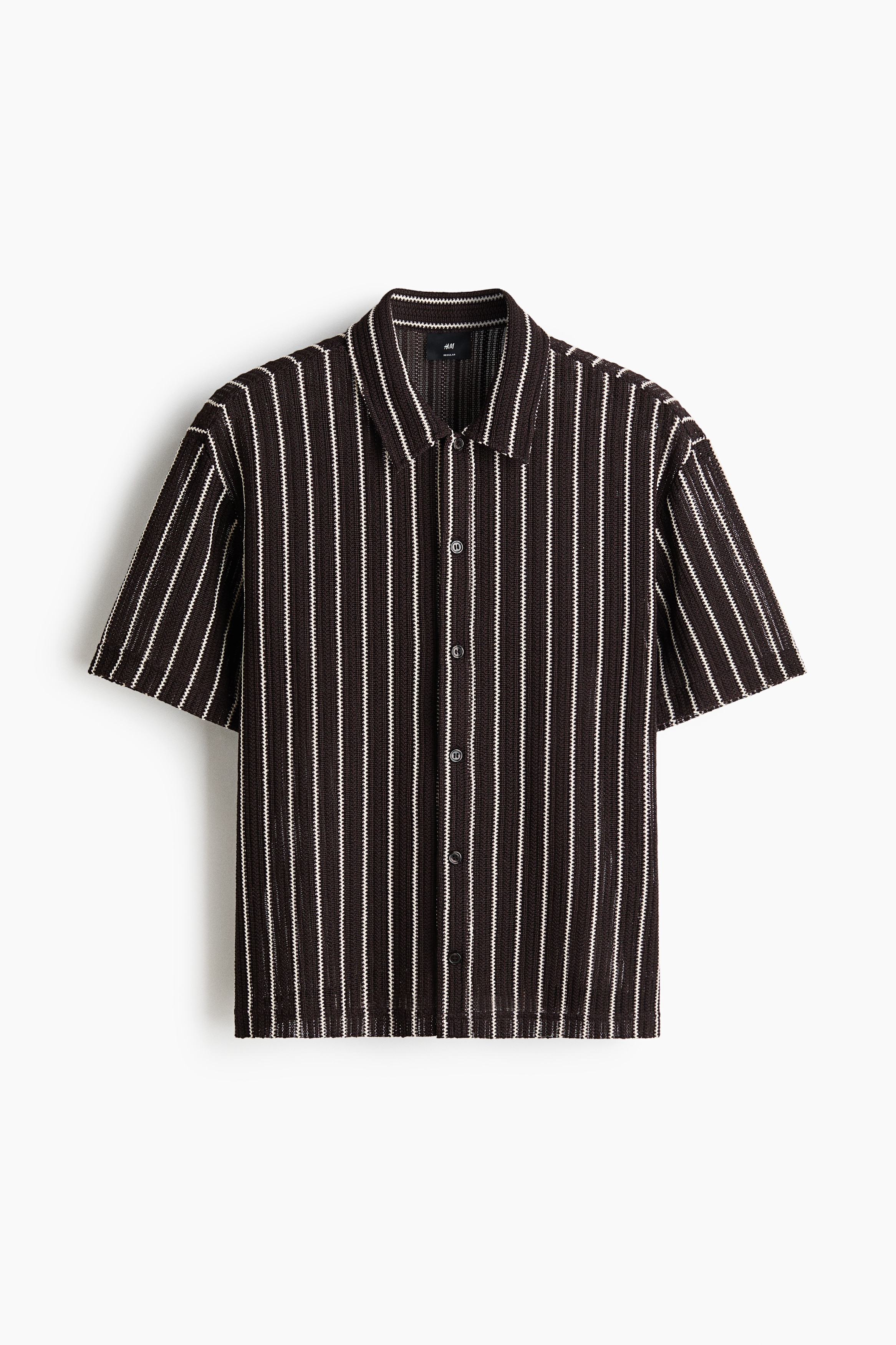 Regular Fit Textured-knit shirt - Dark brown/Striped/White/Striped