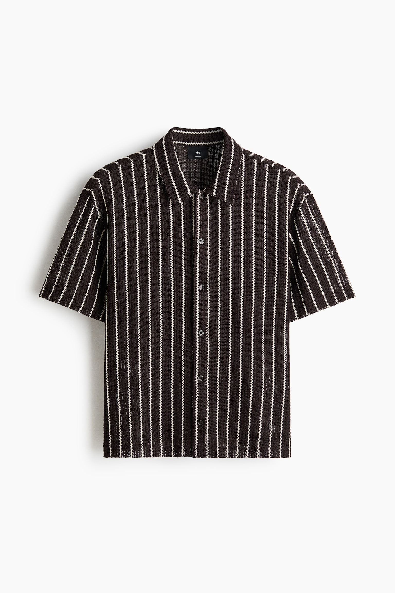 Regular Fit Textured-knit shirt - Dark brown/Striped/White/Striped - 2