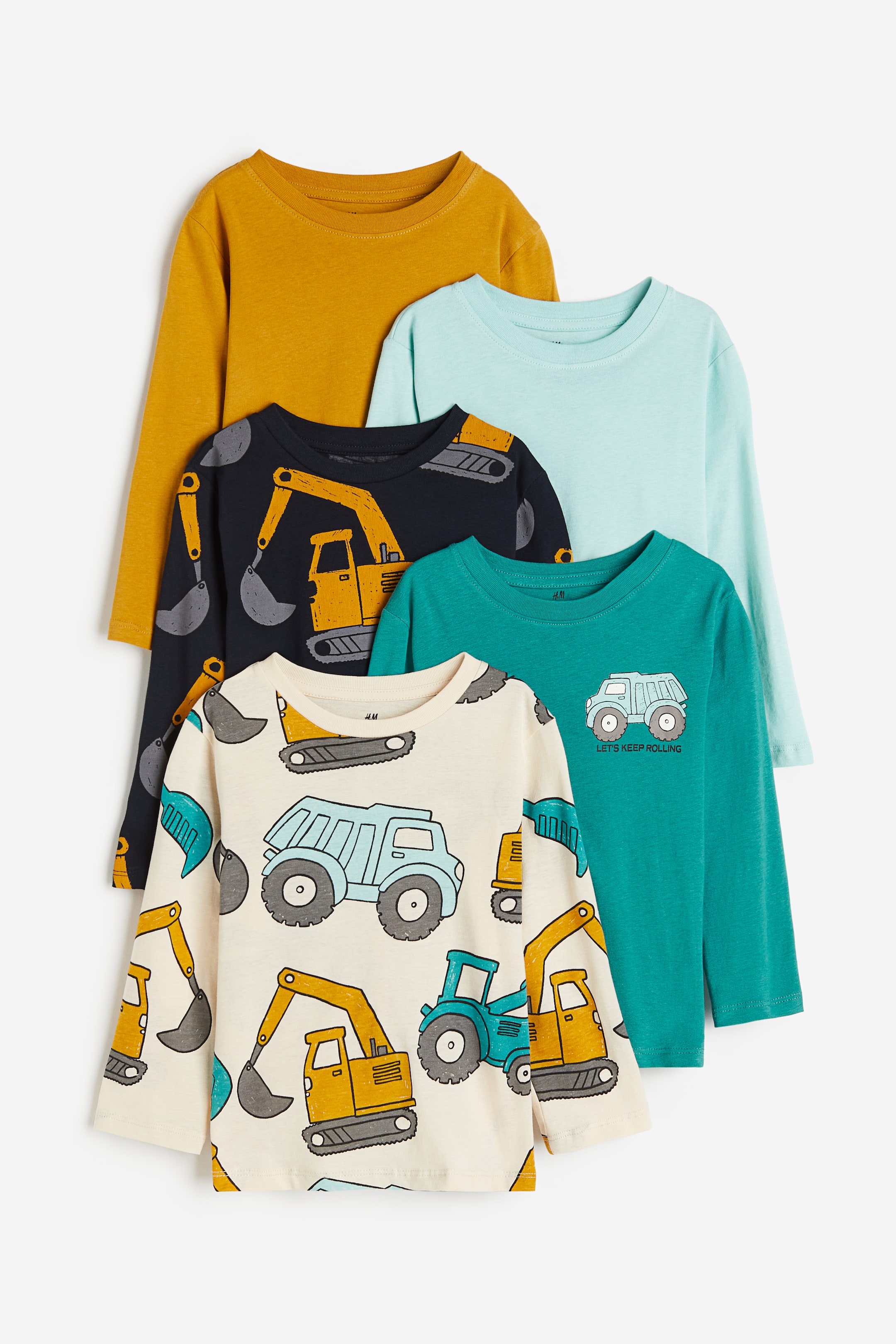 View larger image: 5-pack cotton jersey tops - Dark turquoise/Vehicles - Kids | H&M IN 1