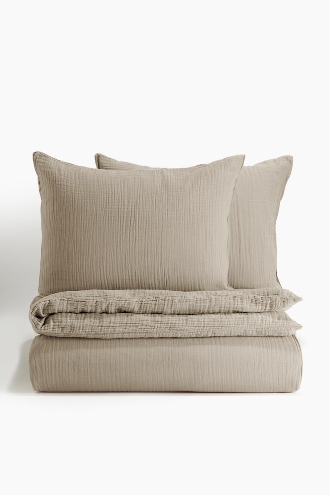 Dubbelt påslakanset i muslin - Ljus mullvad/Mörkbrun/Ljus gråbeige/Ljus dimblå/Mullvad/Vit/Ljusrosa/Grön/Dimblå/Dimrosa/Antracitgrå/Ljusbeige - 1