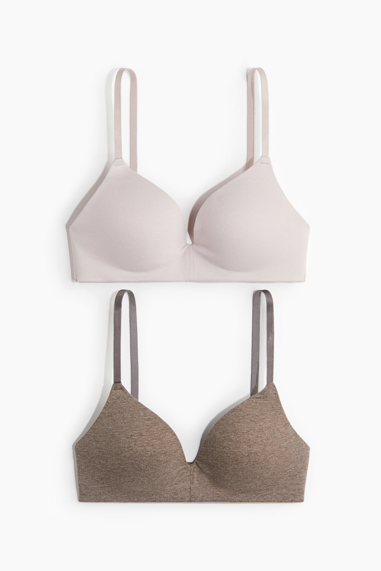 Women's Dark taupe/powder pink 2-pack Padded Soft-cup Cotton Bras | H&M US