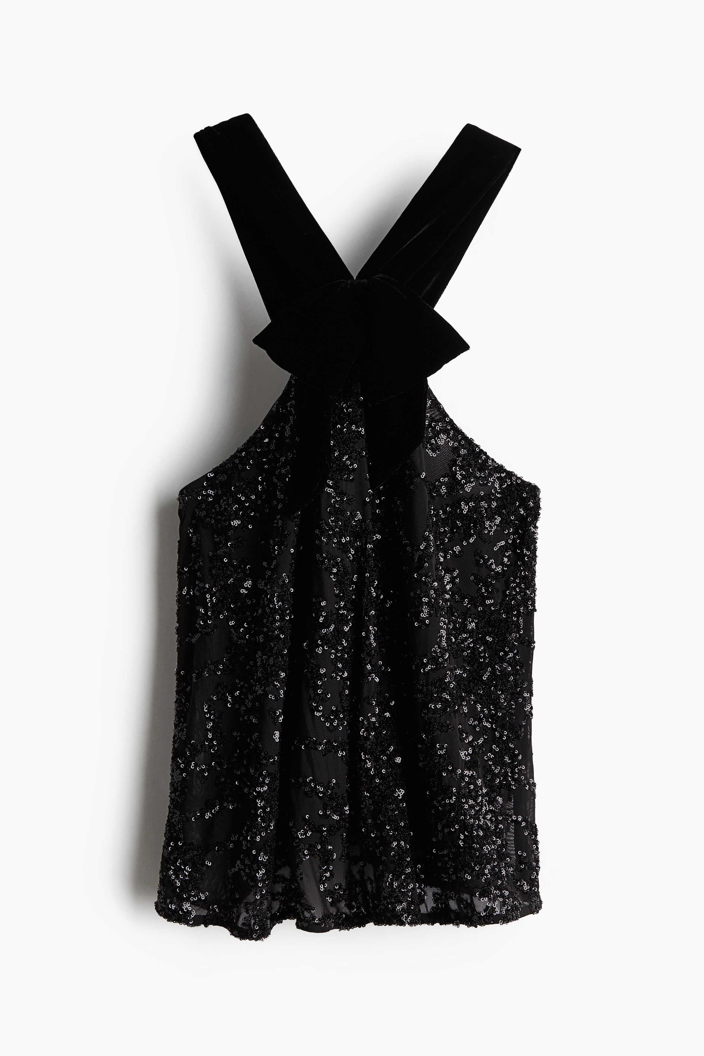 H & M - リボンフロント スパンコールトップス - ブラック