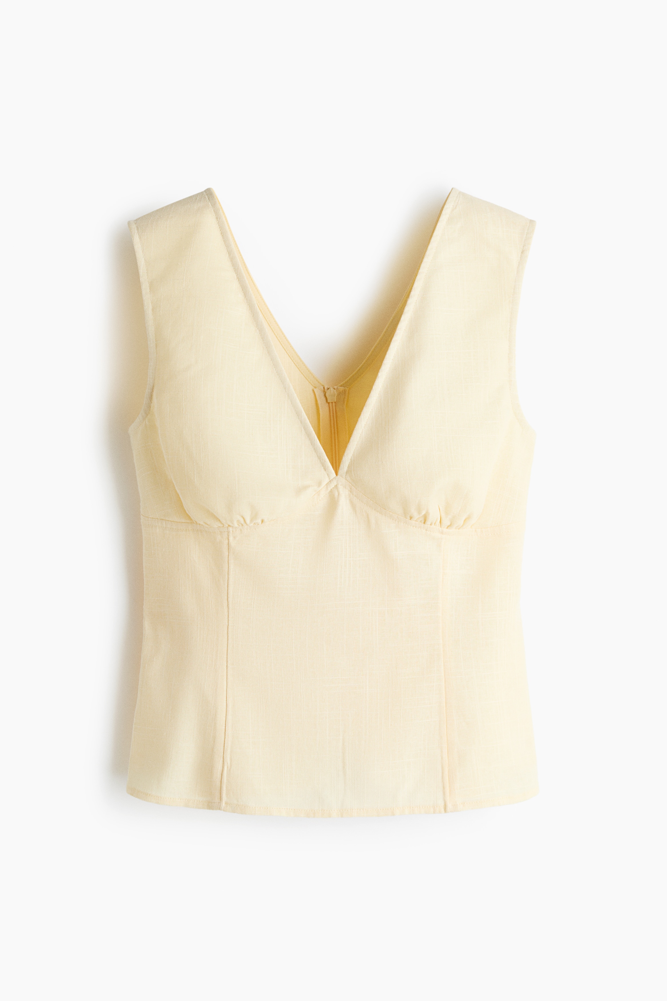 Top in misto lino con nastri da annodare dietro - Giallo pallido/Nero