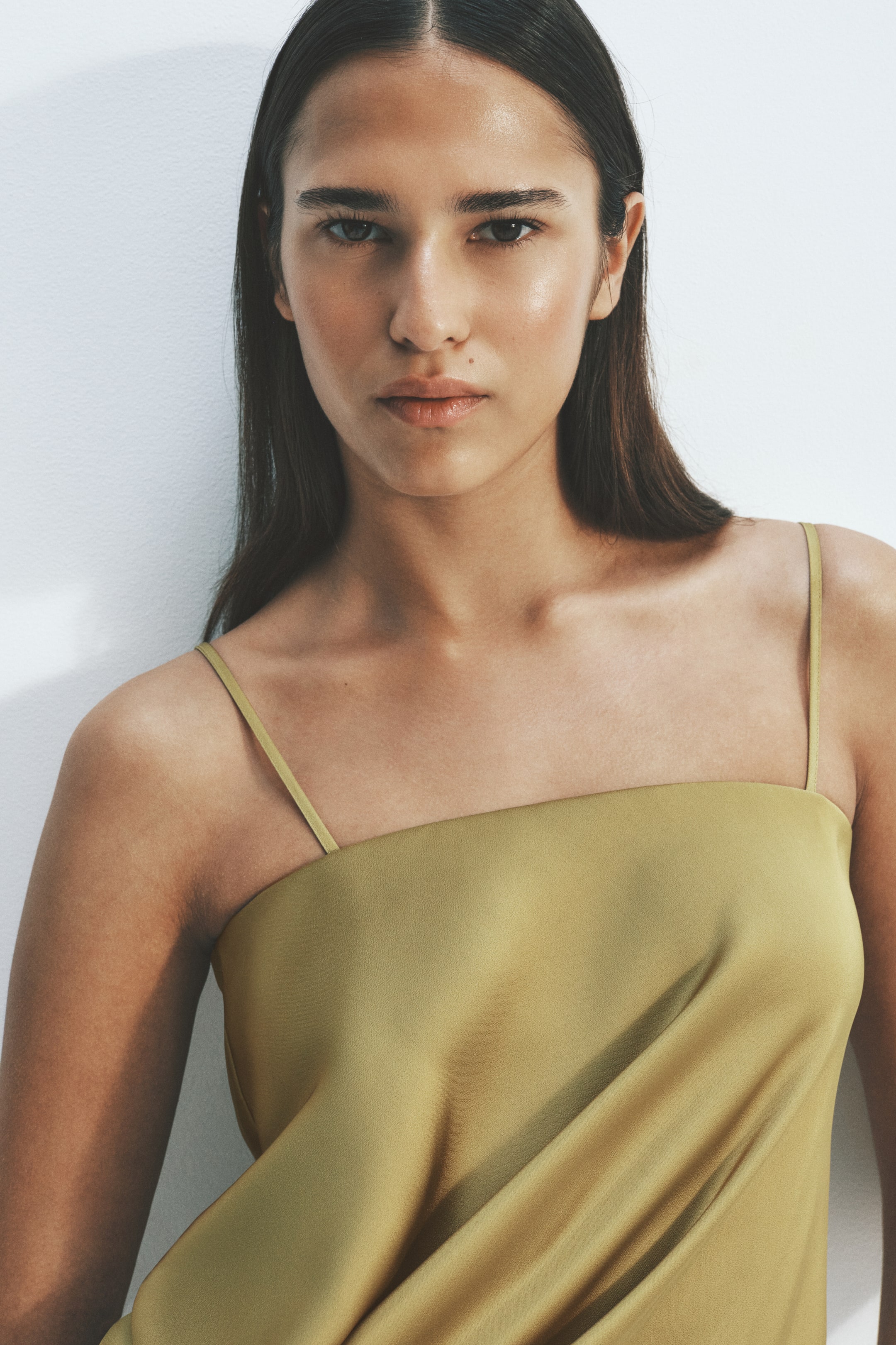 Draped-Panel Satin Strappy Top