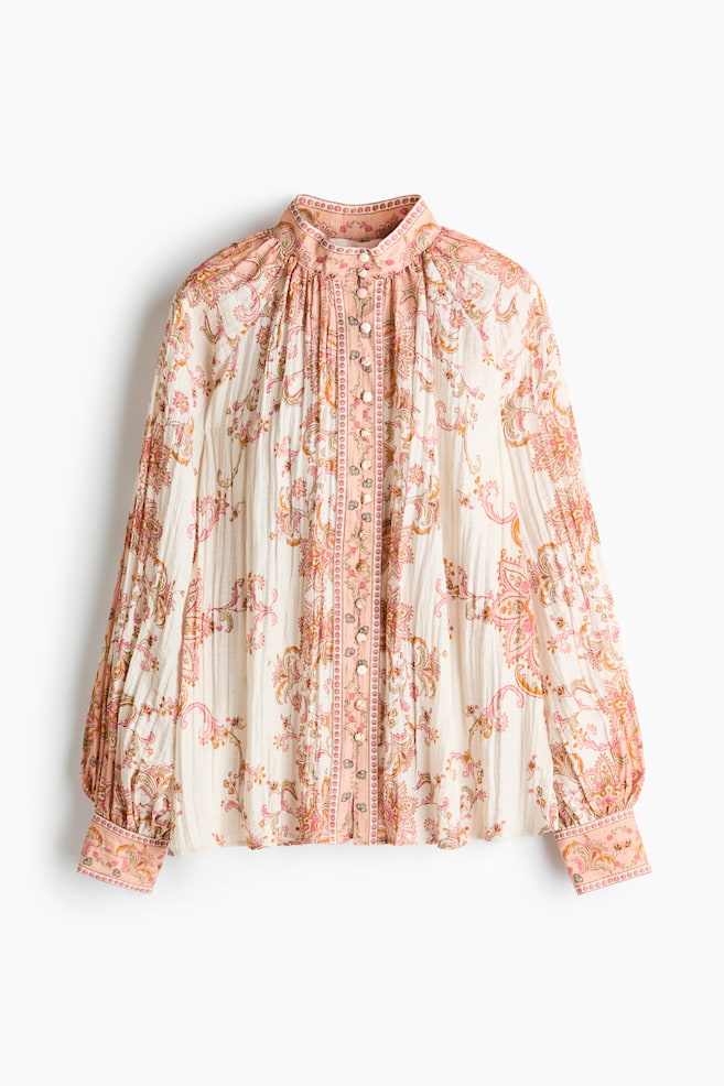 Crinkled Blouse - Pink/Paisley pattern - 1