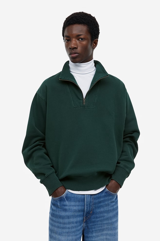Loose Fit Sweatshirt med glidelås - Mørk grønn/Mørk brun - 4