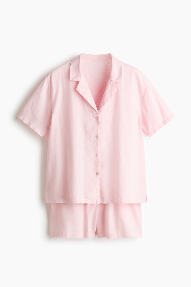 Keten Karışımlı Pijama Takımı - Açık pembe - 1