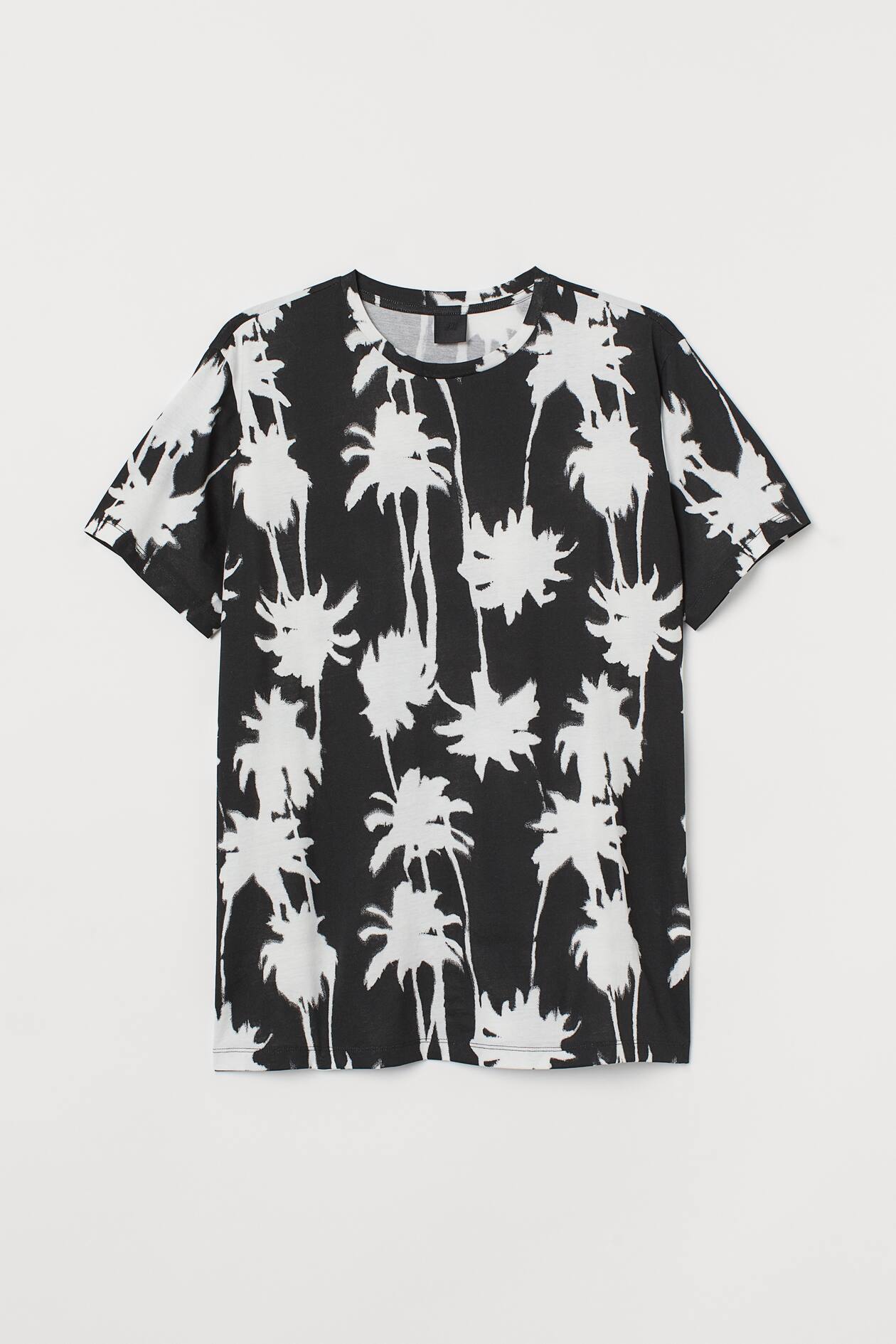 Cotton T-shirt - Round Neck - Short sleeve - Black/palm trees - Men | H ...